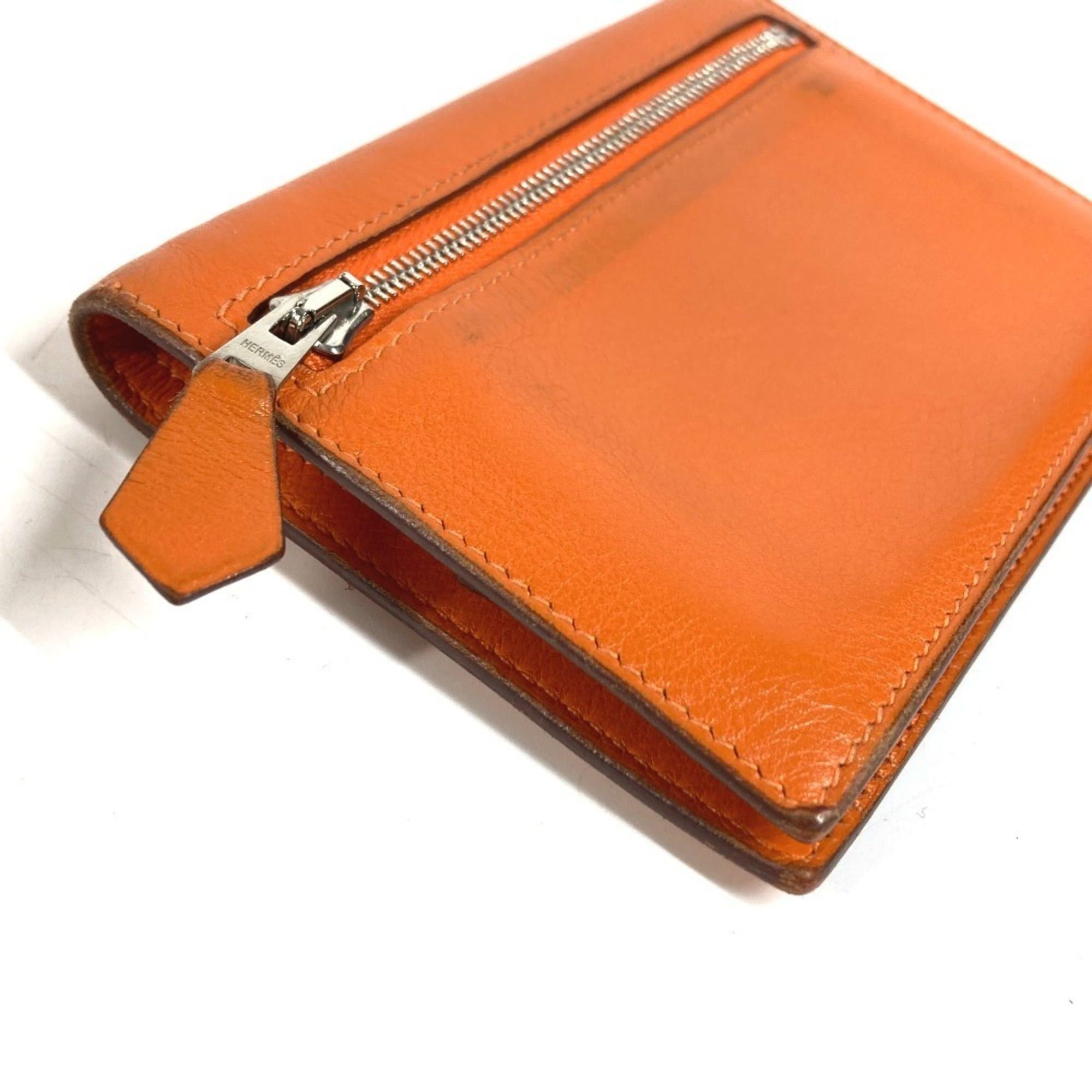 Hermes HERMES Zip Zack Compact Wallet, Bi-fold Swift Leather, Men's/Women's, Orange Size ONE SIZE - 3 Thumbnail