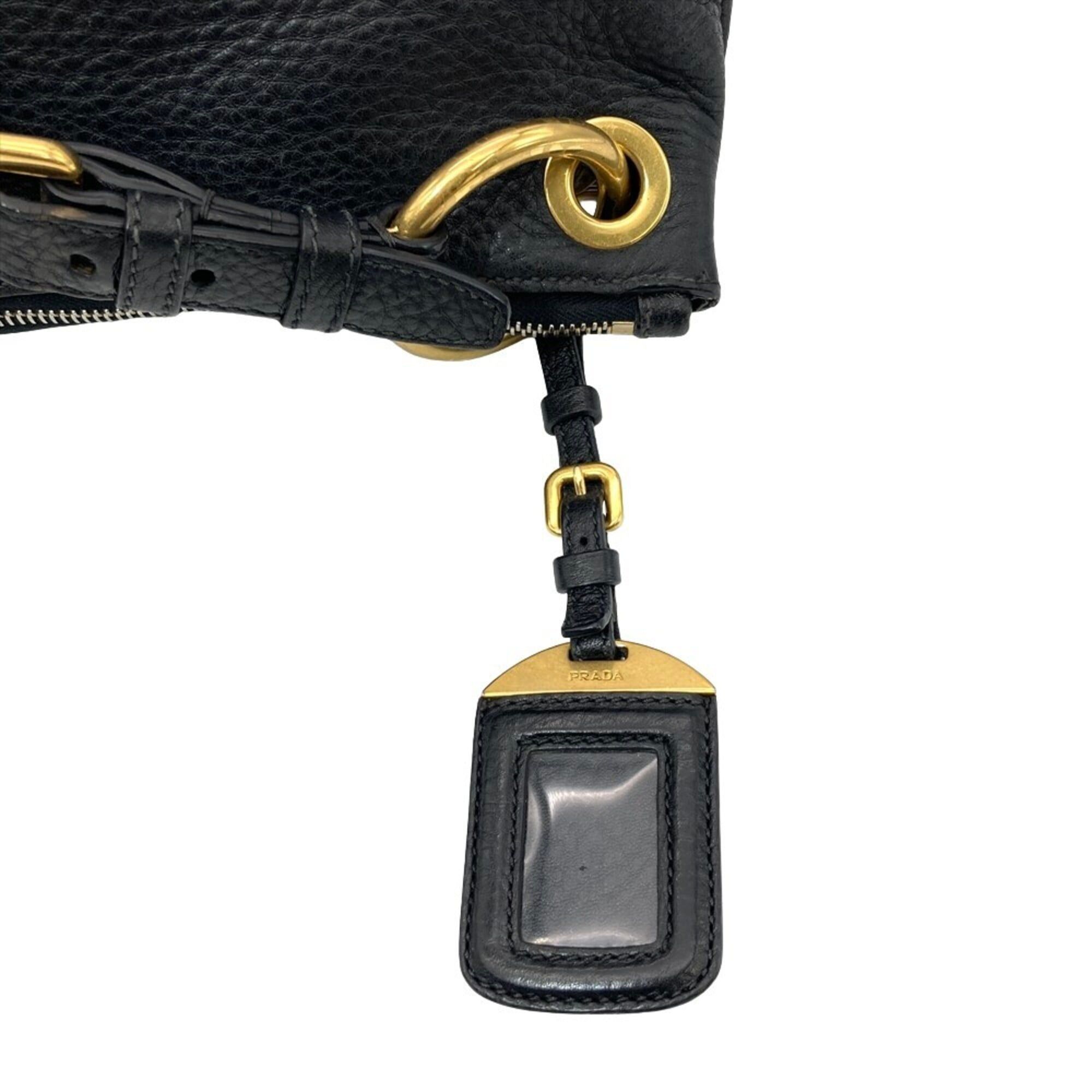 Prada Prada Logo One-Shoulder Shoulder Bag Leather Black Size ONE SIZE - 7 Thumbnail