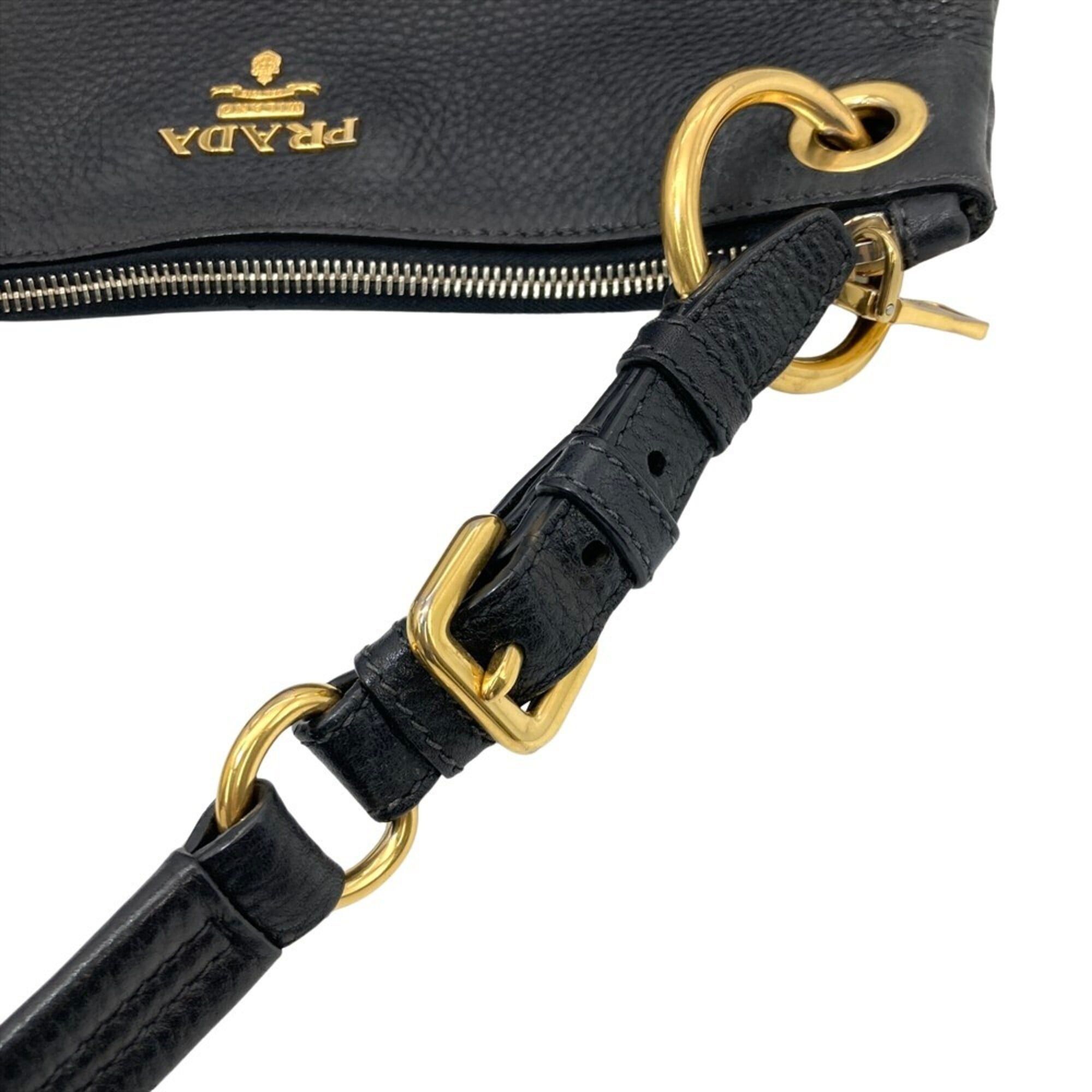 Prada Prada Logo One-Shoulder Shoulder Bag Leather Black Size ONE SIZE - 6 Thumbnail