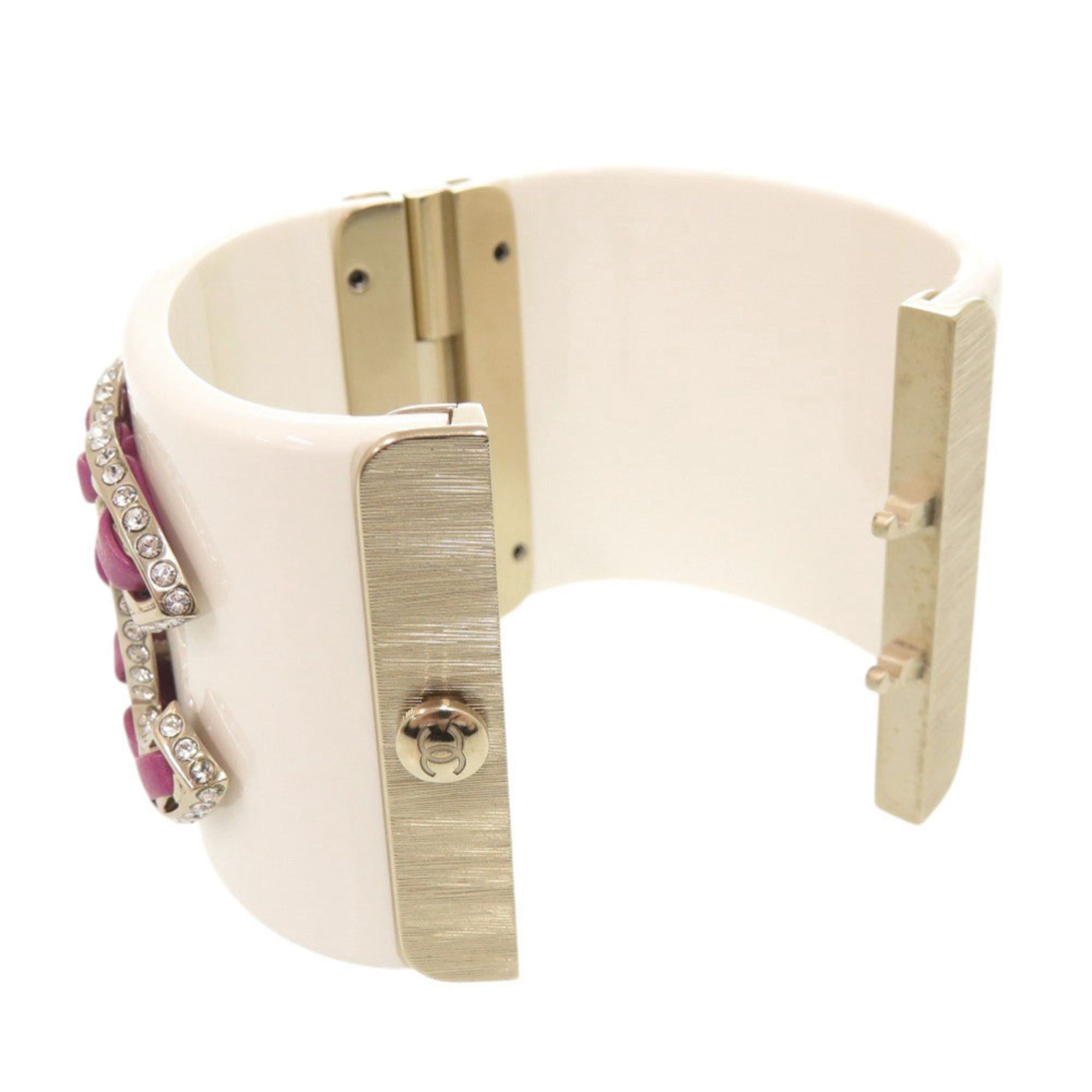 Chanel Excellent condition Chanel Coco Mark plastic metal rhinestone white bangle bracelet 1529CHANEL Size ONE SIZE - 5 Thumbnail