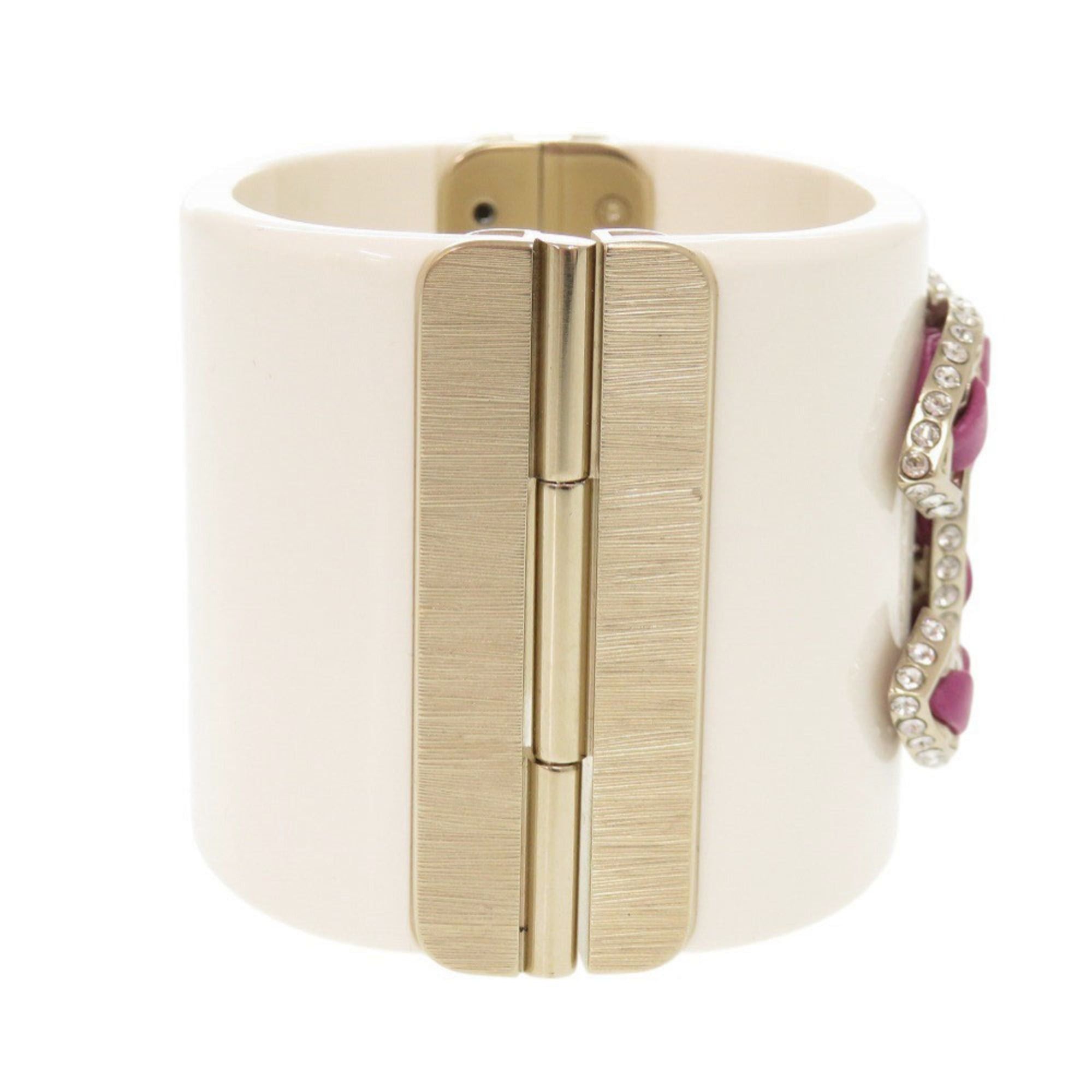 Chanel Excellent condition Chanel Coco Mark plastic metal rhinestone white bangle bracelet 1529CHANEL Size ONE SIZE - 4 Thumbnail