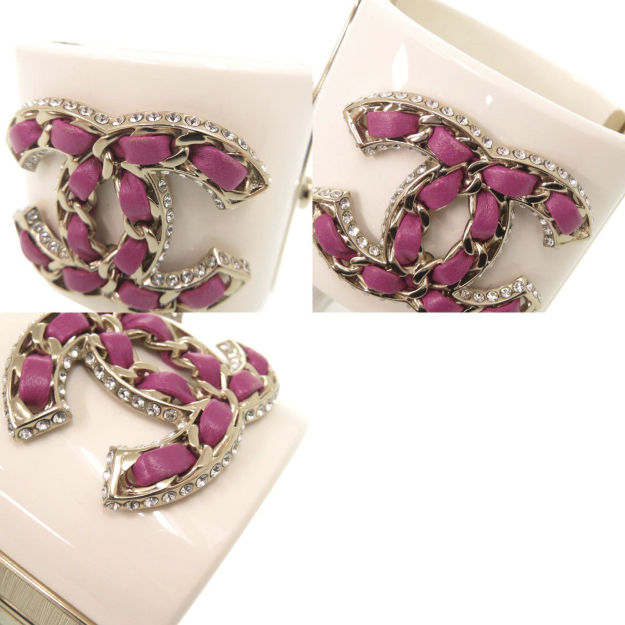 Chanel Excellent condition Chanel Coco Mark plastic metal rhinestone white bangle bracelet 1529CHANEL Size ONE SIZE - 10 Thumbnail