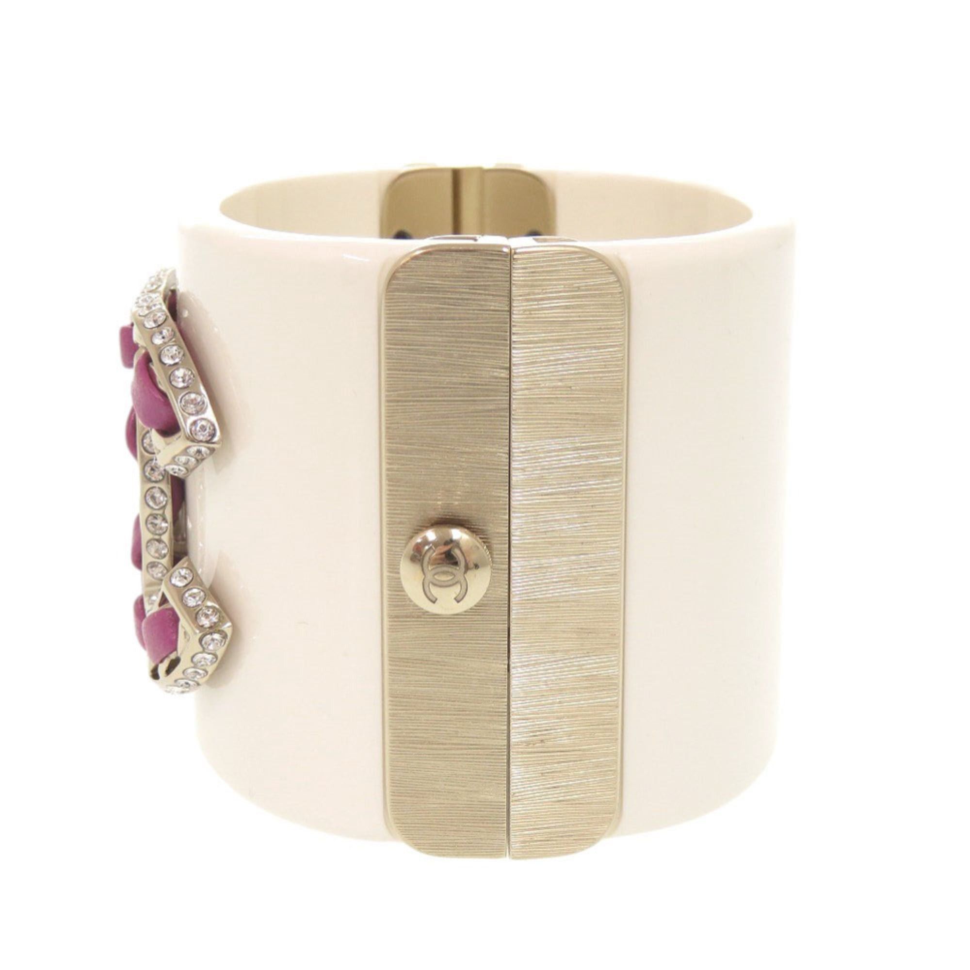 Chanel Excellent condition Chanel Coco Mark plastic metal rhinestone white bangle bracelet 1529CHANEL Size ONE SIZE - 2 Thumbnail