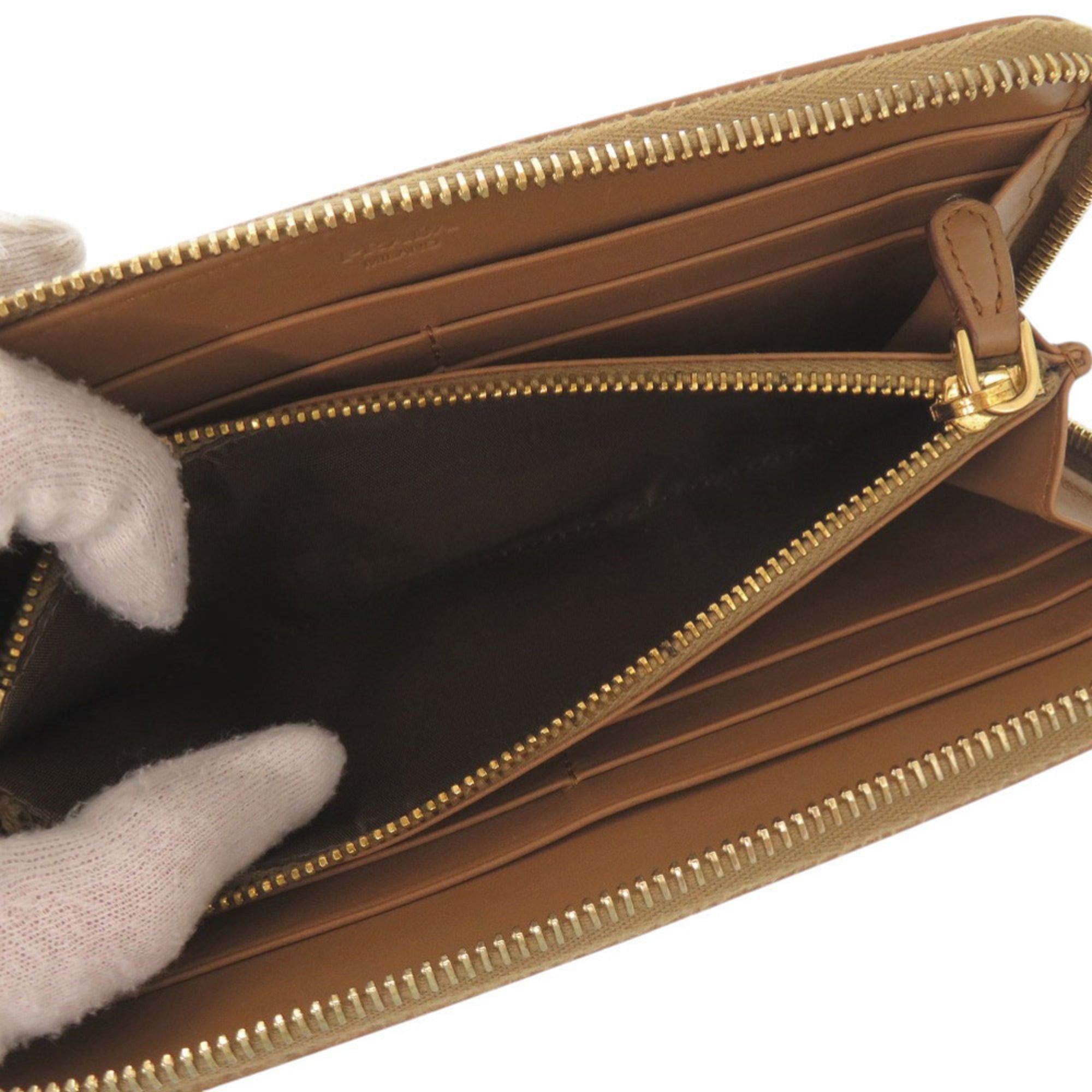 Prada Excellent condition Prada Triangle Logo Plate Round Zip Wallet 1M0506 Gold Hardware Leather Caramel Brown Long 0663PRADA Size ONE SIZE - 5 Thumbnail