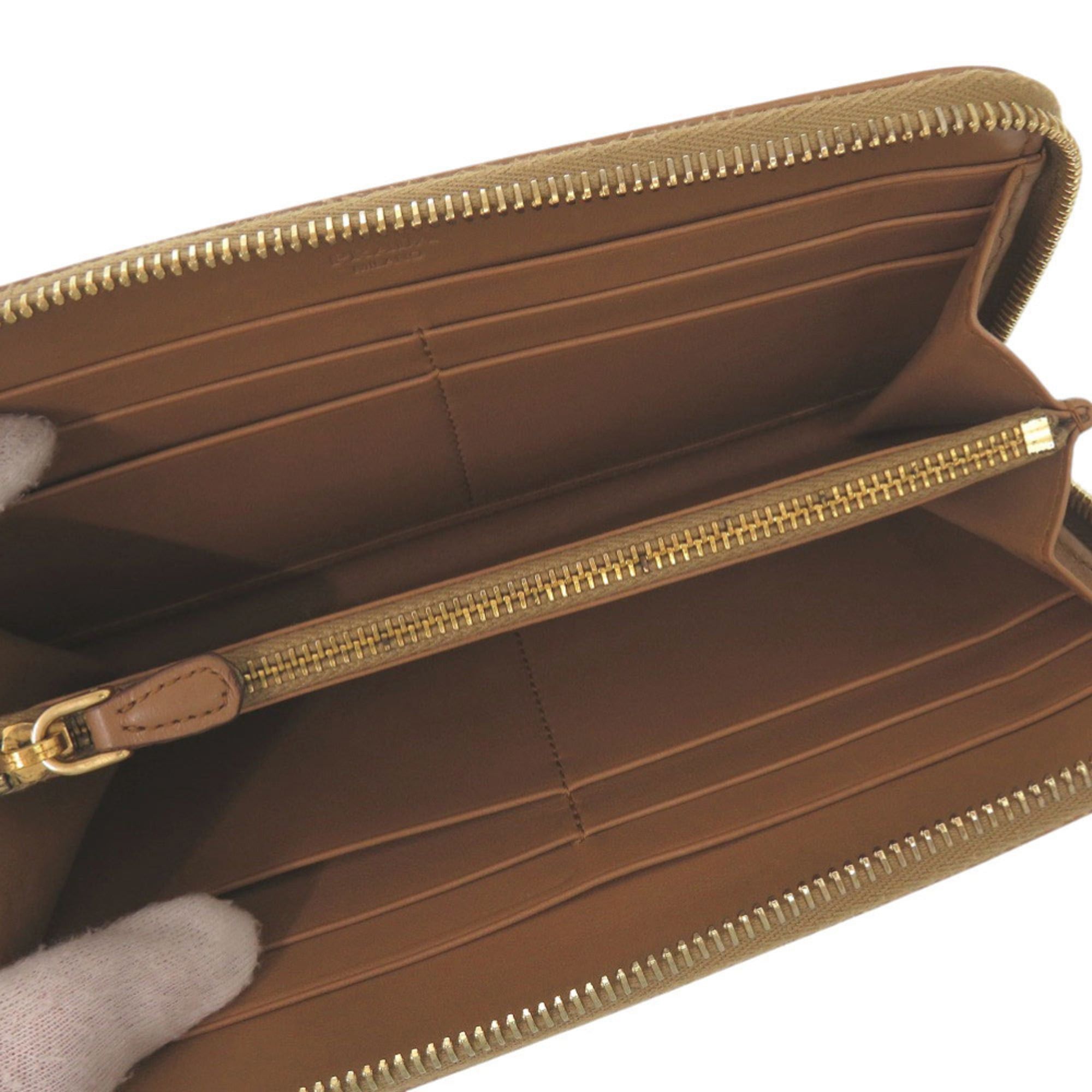 Prada Excellent condition Prada Triangle Logo Plate Round Zip Wallet 1M0506 Gold Hardware Leather Caramel Brown Long 0663PRADA Size ONE SIZE - 4 Thumbnail