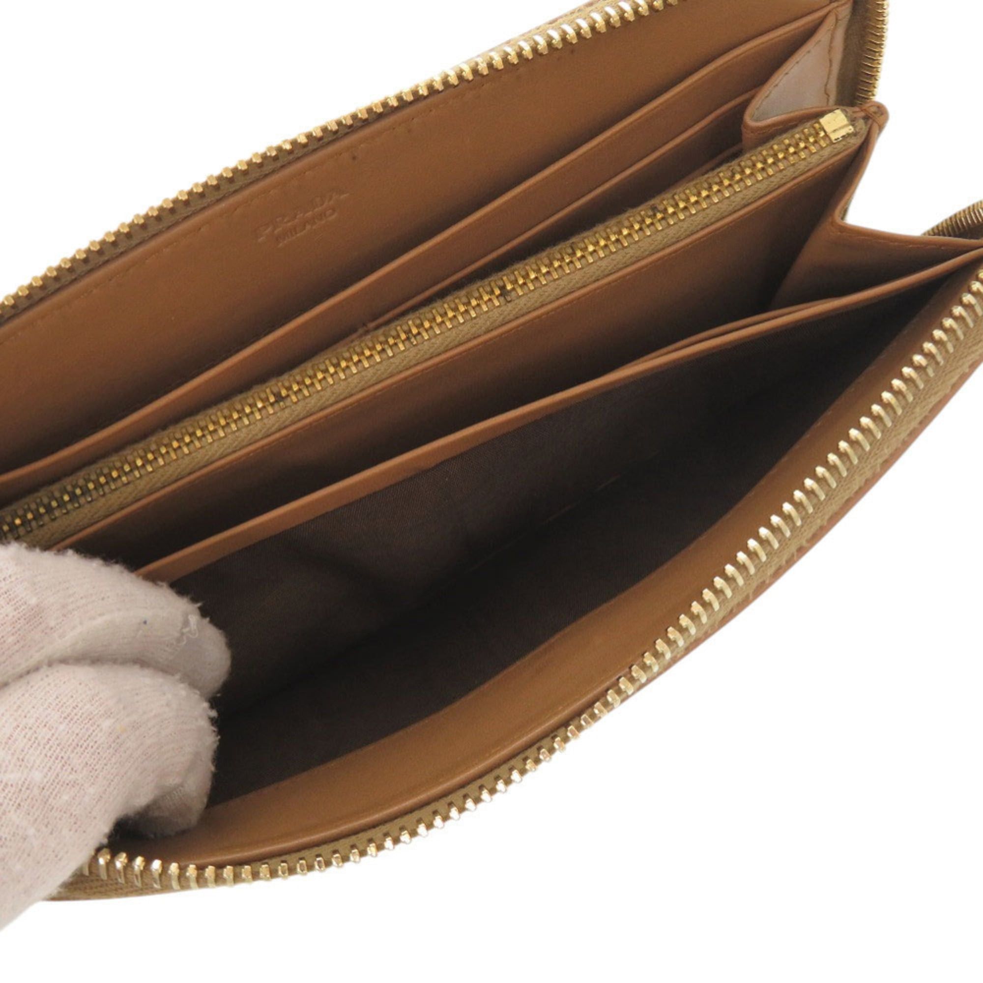 Prada Excellent condition Prada Triangle Logo Plate Round Zip Wallet 1M0506 Gold Hardware Leather Caramel Brown Long 0663PRADA Size ONE SIZE - 7 Thumbnail