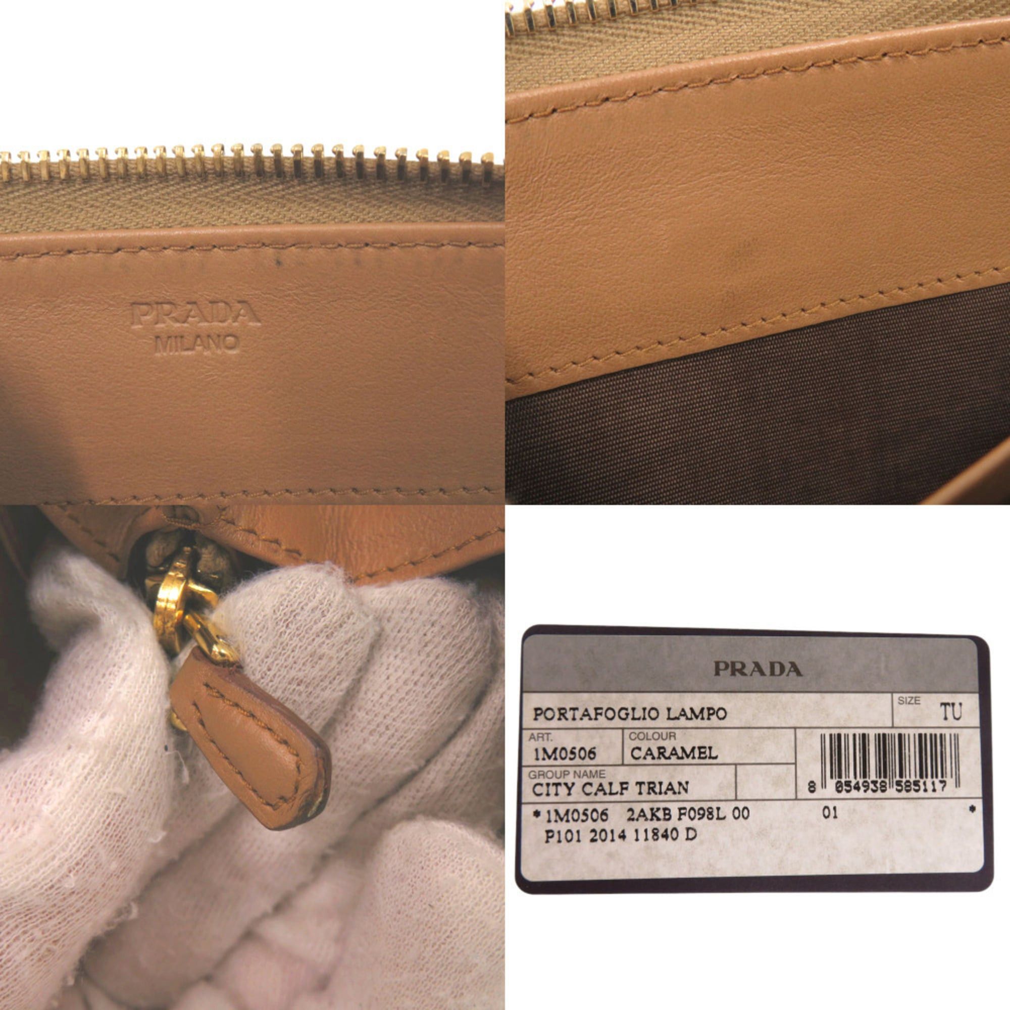 Prada Excellent condition Prada Triangle Logo Plate Round Zip Wallet 1M0506 Gold Hardware Leather Caramel Brown Long 0663PRADA Size ONE SIZE - 10 Thumbnail