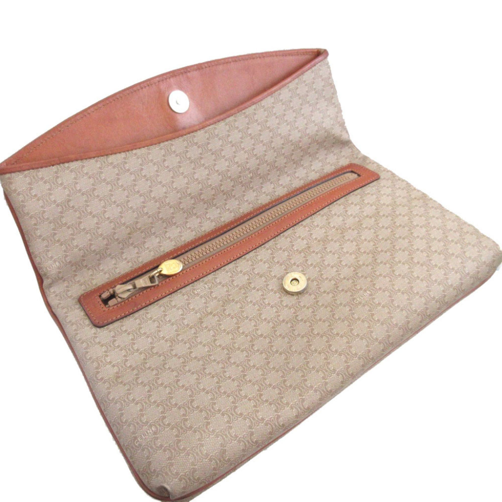 Celine Celine Macadam Leather Beige Brown Clutch Bag 0854CELINE Size ONE SIZE - 3 Thumbnail