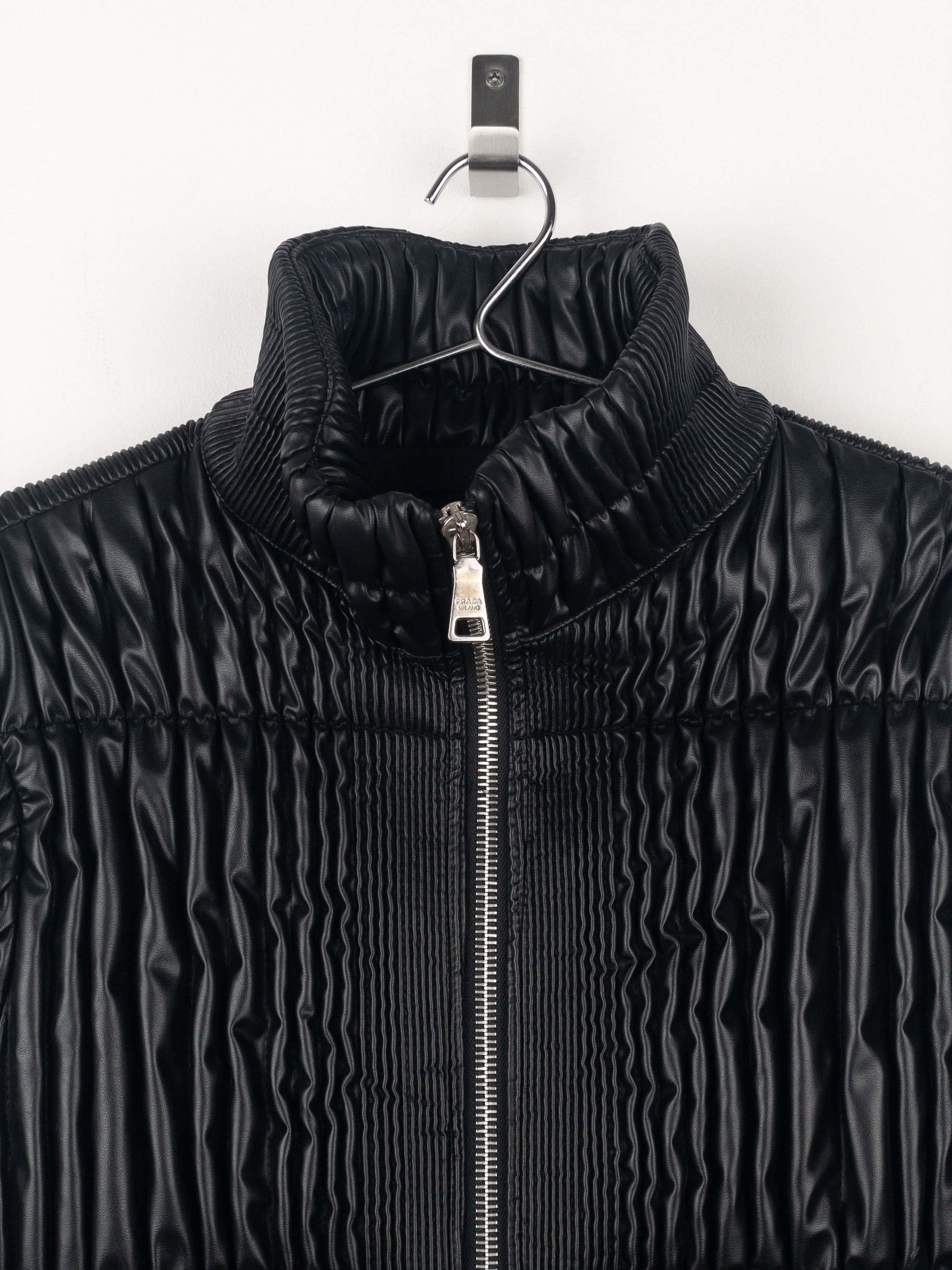 Prada AW08 Ripple Shirring Faux Leather Puffer Jacket Size XL / US 12-14 / IT 48-50 - 3 Thumbnail