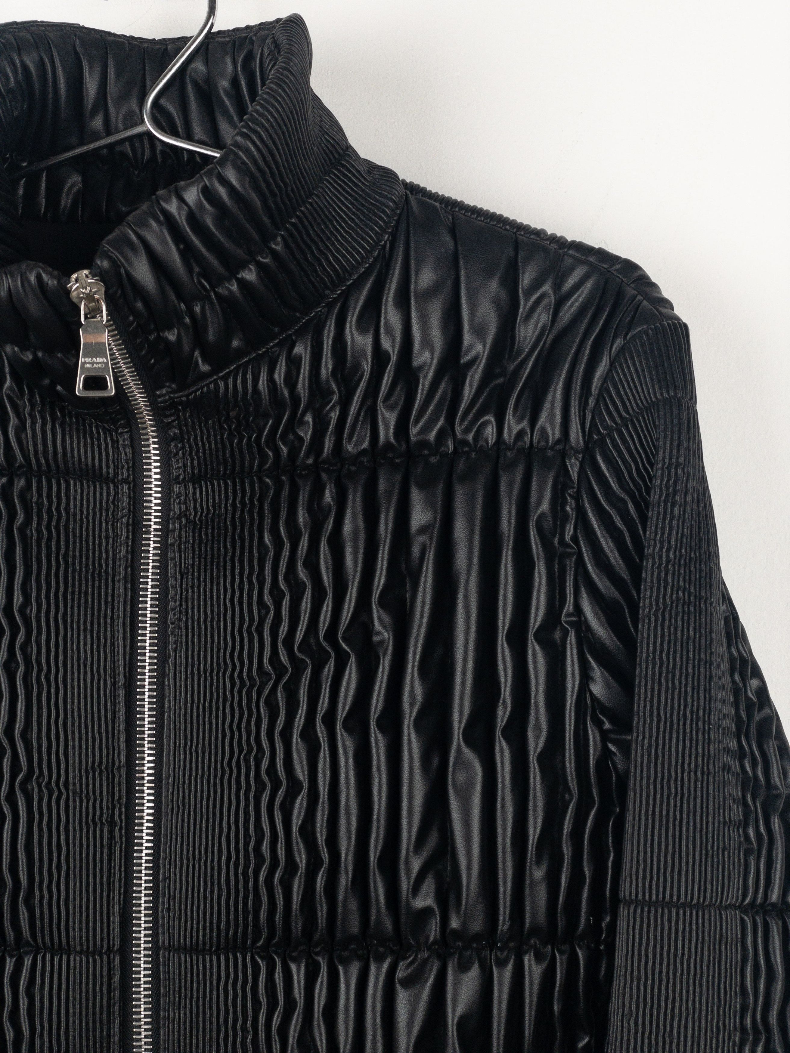 Prada AW08 Ripple Shirring Faux Leather Puffer Jacket Size XL / US 12-14 / IT 48-50 - 5 Thumbnail