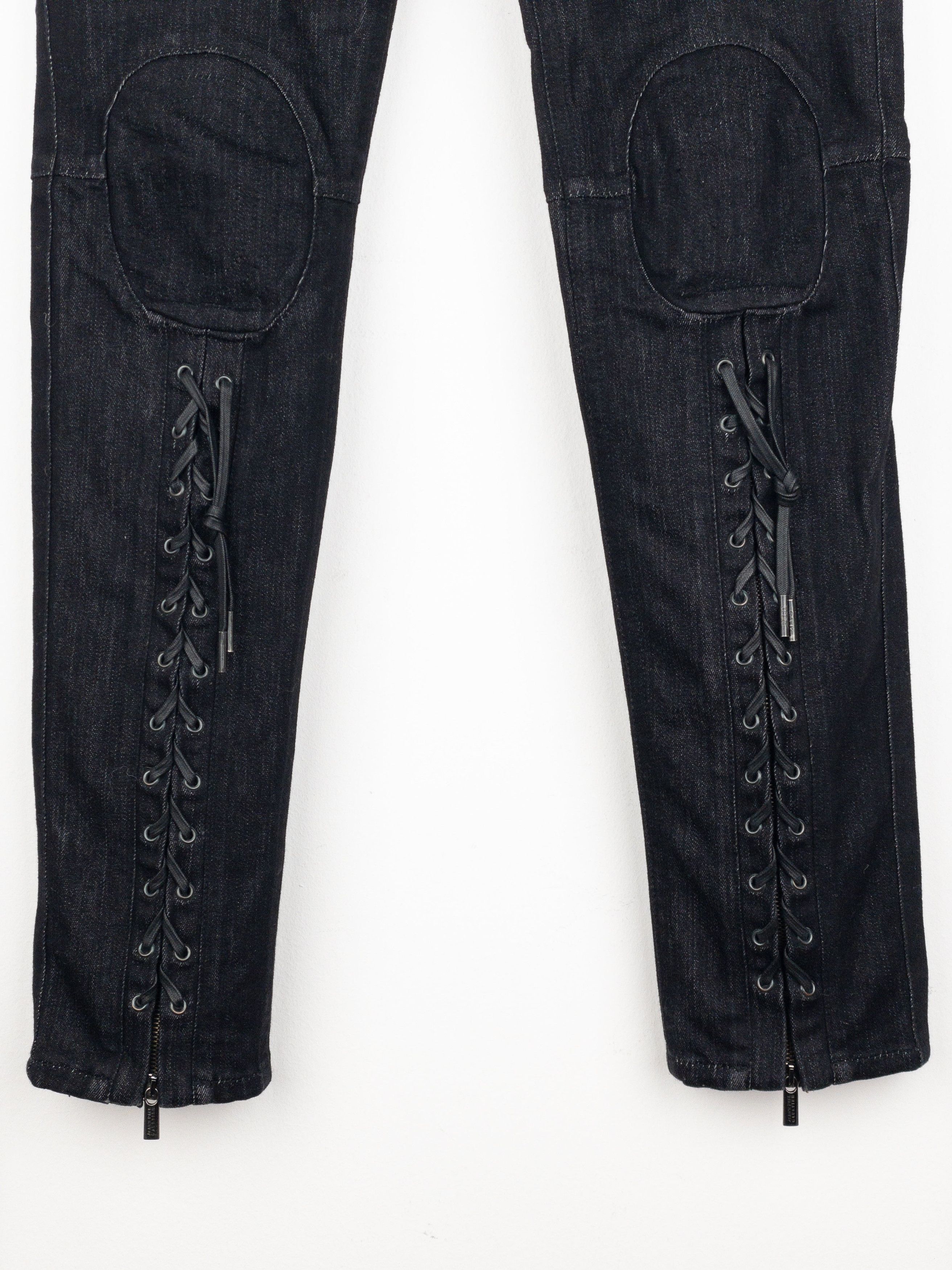 Jean Paul Gaultier 2000s Lace Bondage Denim Biker Jeans Size 42" / US 20 - 4 Thumbnail