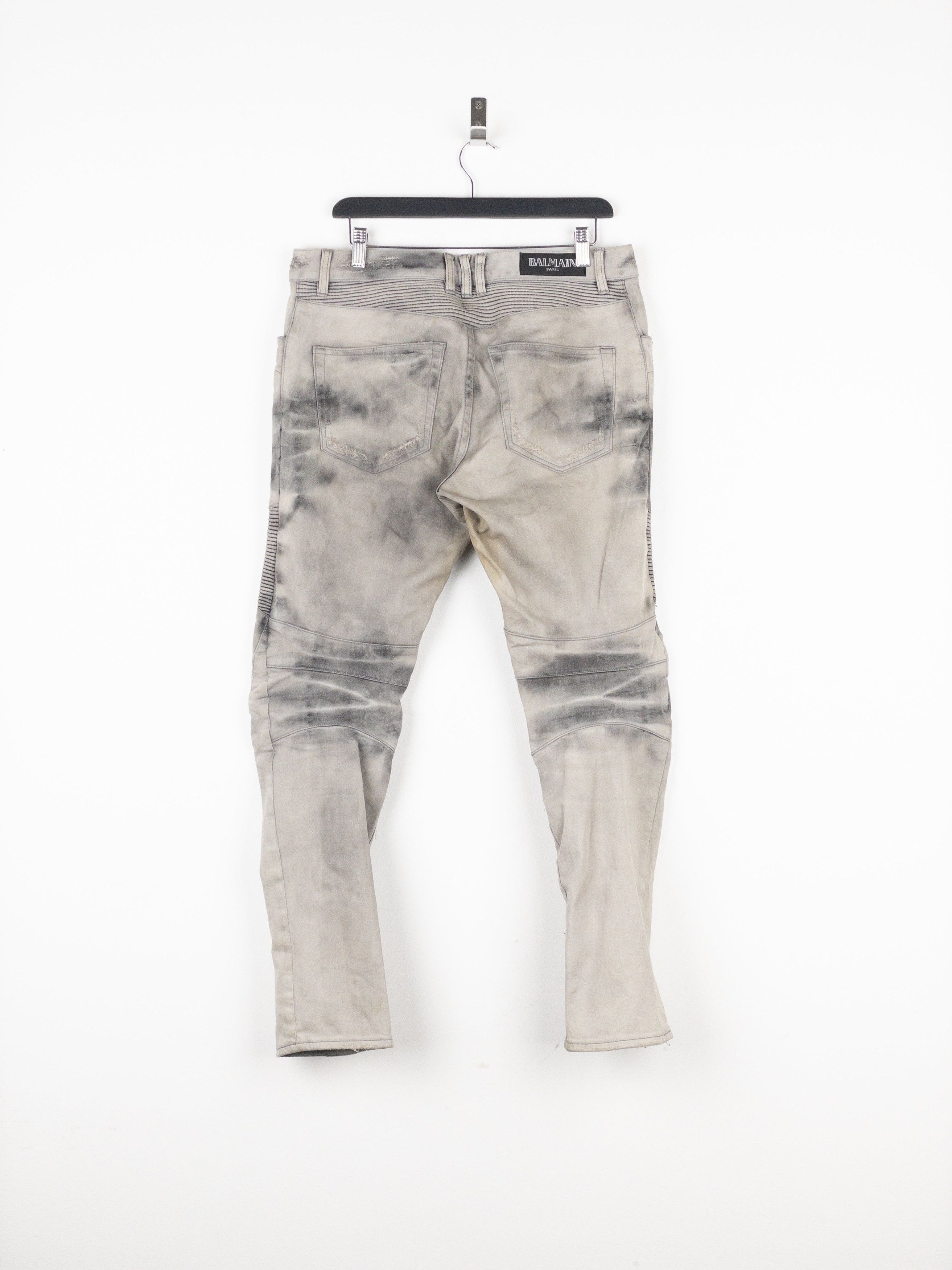 Balmain Dirtwash Padded Biker Denim Jeans Size US 32 / EU 48 - 2 Thumbnail