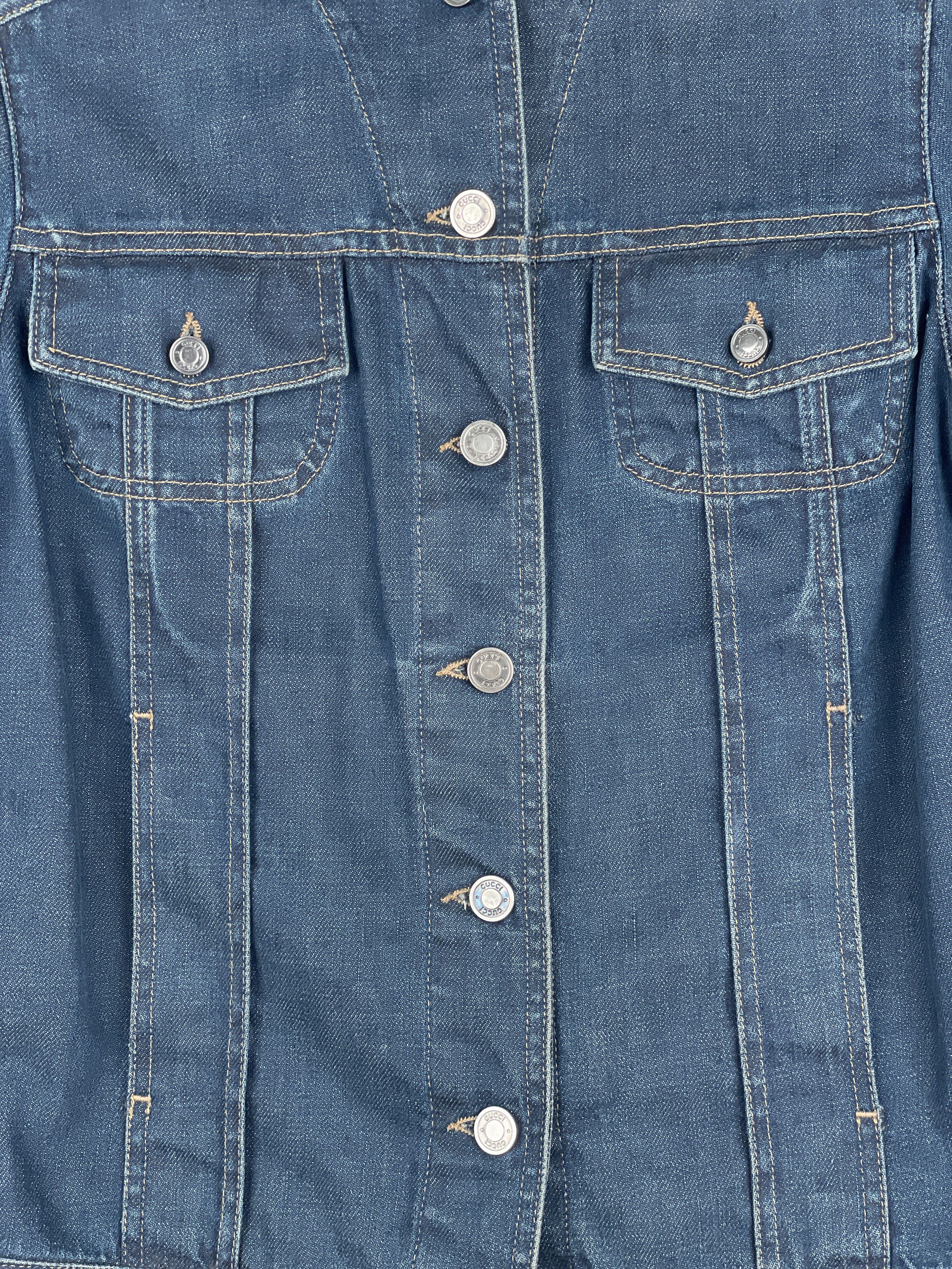 Gucci by Tom Ford SS02 Epaulettes Dark Denim Trucker Jacket Size M / US 6-8 / IT 42-44 - 6 Thumbnail