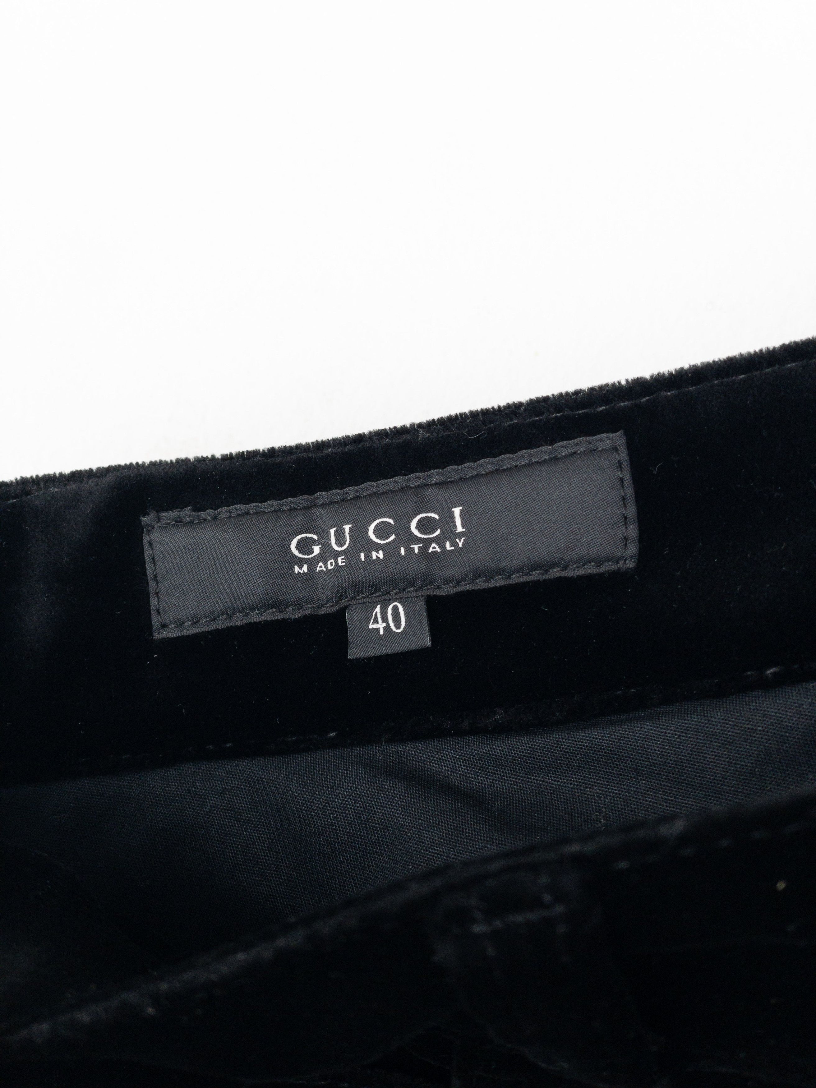 Gucci by Tom Ford AW01 Logo-Embroidered Flared Velvet Pants Size 27" / US 4 / IT 40 - 6 Thumbnail