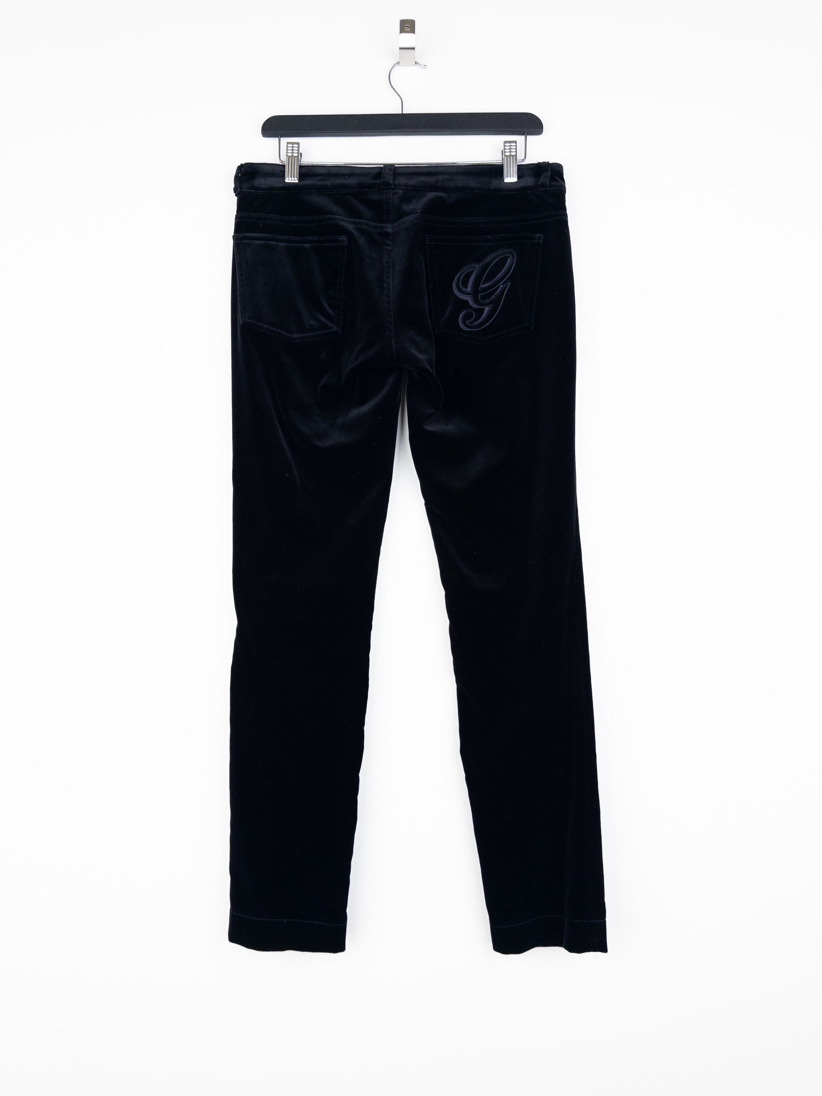 Gucci by Tom Ford AW01 Logo-Embroidered Flared Velvet Pants Size 27" / US 4 / IT 40 - 2 Thumbnail