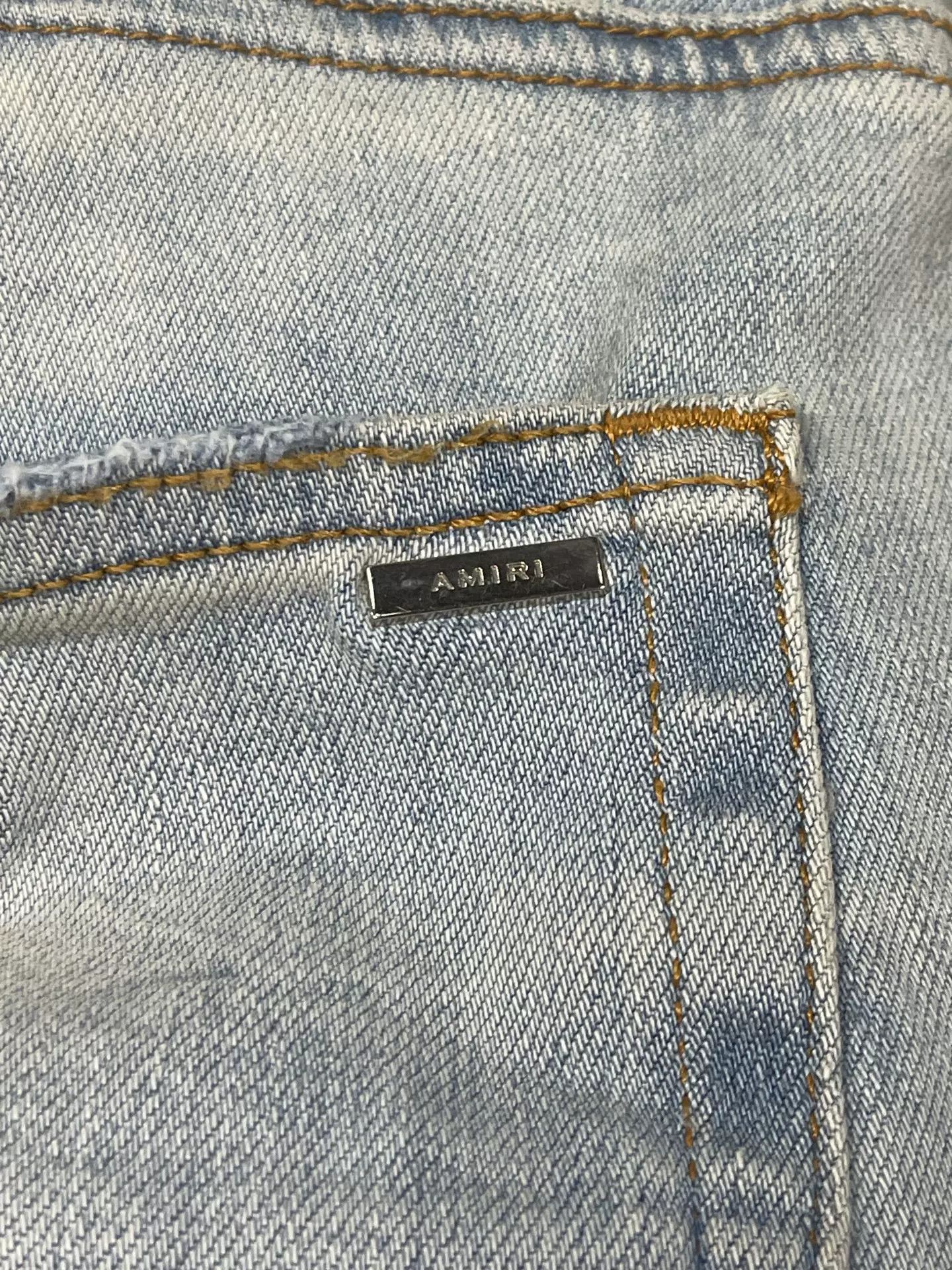 Amiri Amiri Distressed Leather Patch Jeans Size 31 Size US 31 - 6 Thumbnail
