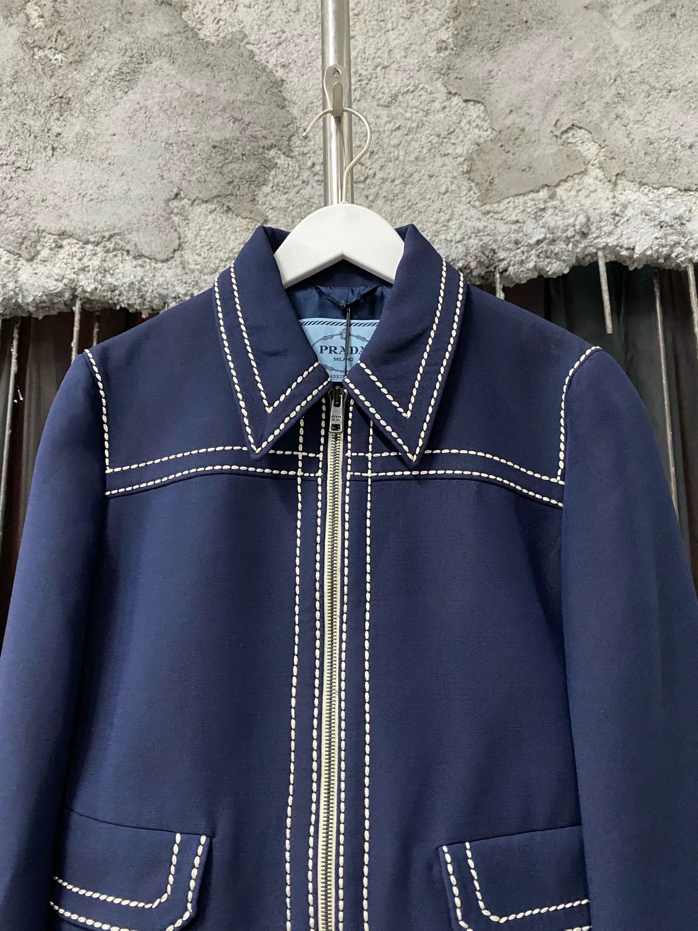 Prada Prada Navy Contrast Stitch Jacket Size 38 Size XS / US 0-2 / IT 36-38 - 4 Thumbnail