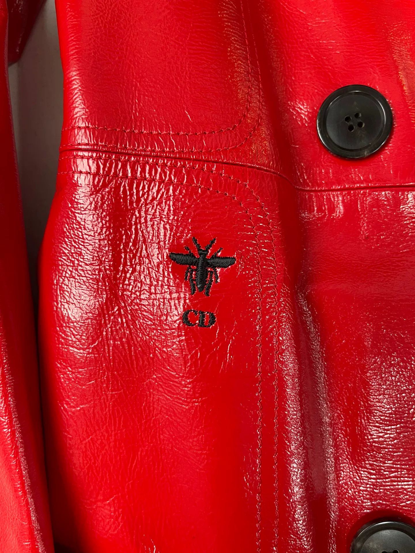 Dior Dior Red Leather Bee Embroidered Coat Size 34 Size XS / US 0-2 / IT 36-38 - 8 Thumbnail