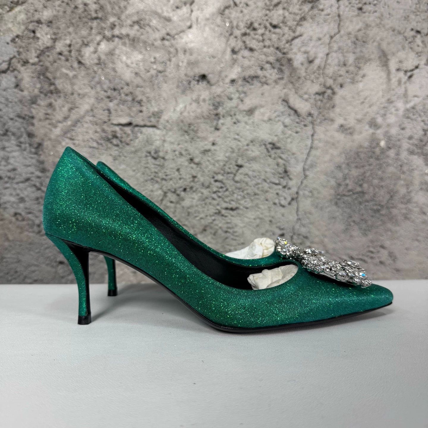 Roger Vivier Roger Vivier Green Glitter Crystal Buckle Heels Size 36.5 Size US 6.5 / IT 36.5 - 3 Thumbnail
