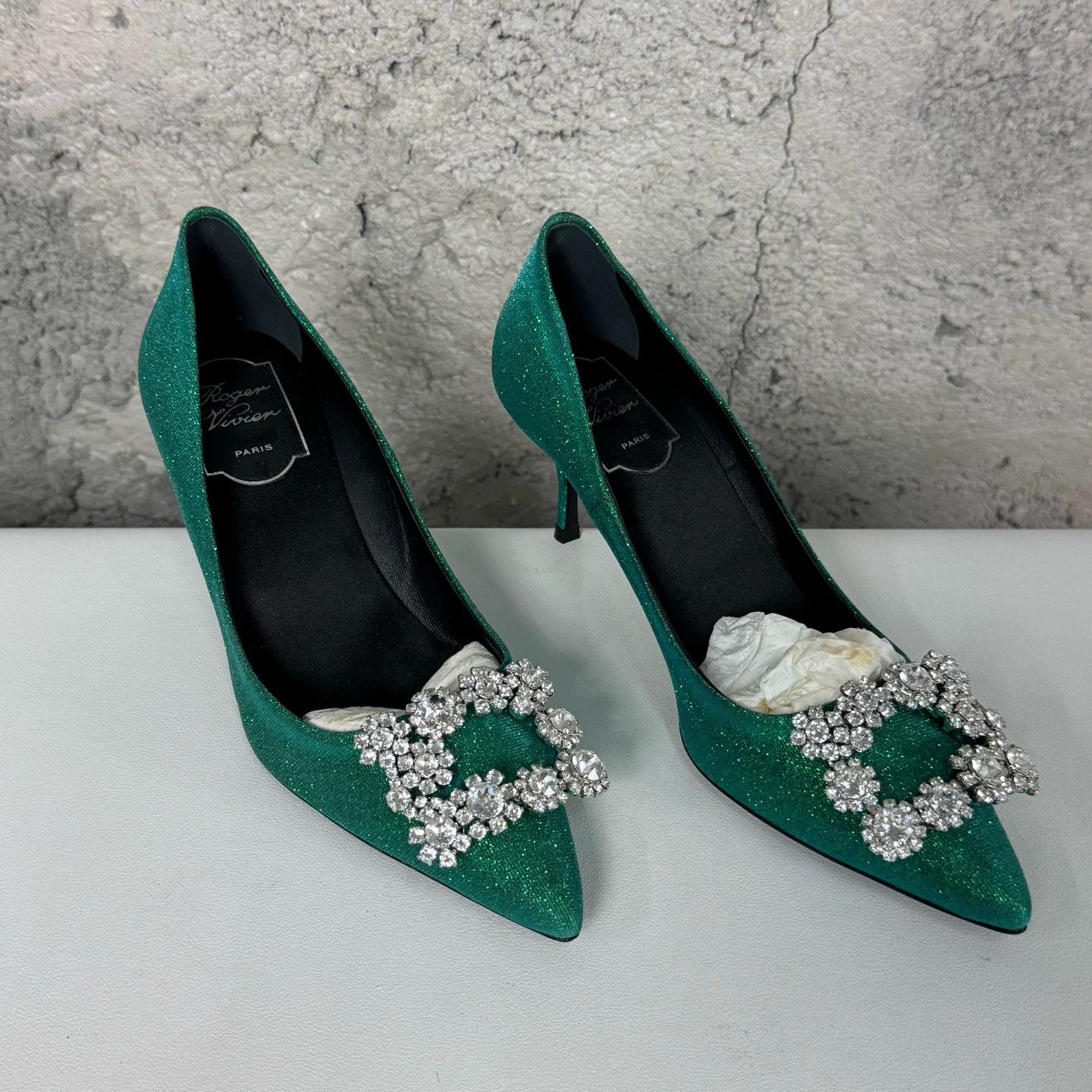 Roger Vivier Roger Vivier Green Glitter Crystal Buckle Heels Size 36.5 Size US 6.5 / IT 36.5 - 2 Thumbnail
