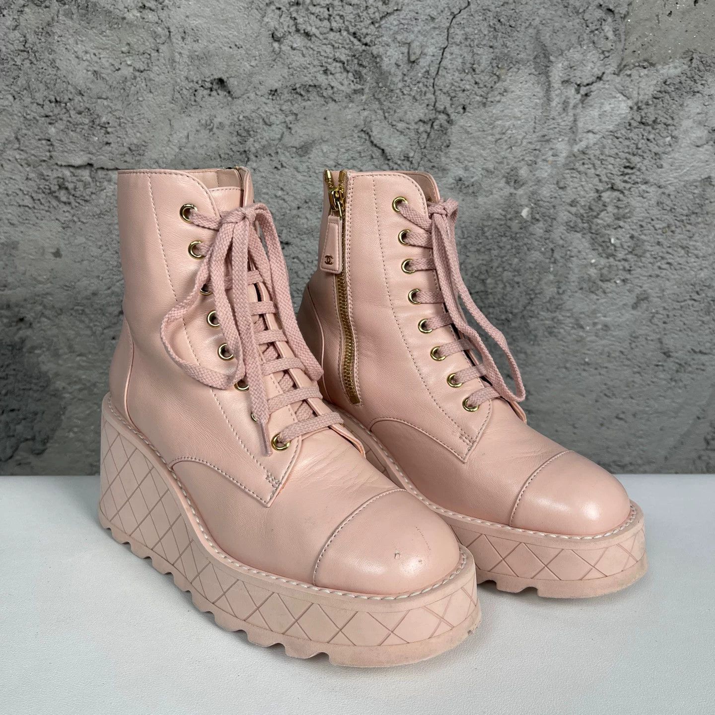 Chanel Chanel Pink Leather Platform Boots Size 36.5 Size US 6.5 / IT 36.5 - 2 Thumbnail