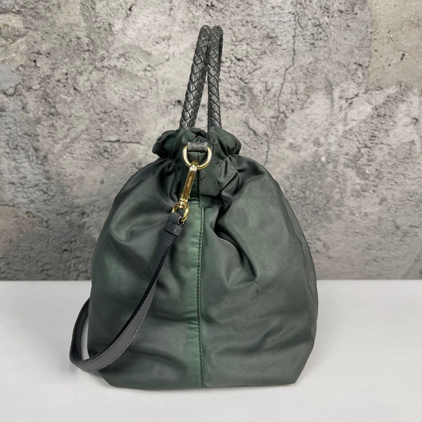 Prada Prada Green Nylon Braided Handle Handbag Size ONE SIZE - 5 Thumbnail