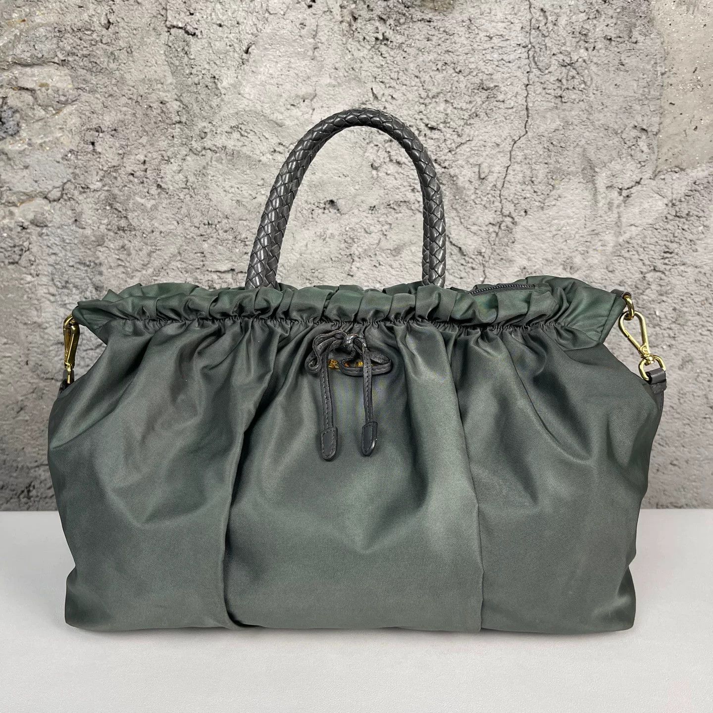 Prada Prada Green Nylon Braided Handle Handbag Size ONE SIZE - 2 Thumbnail