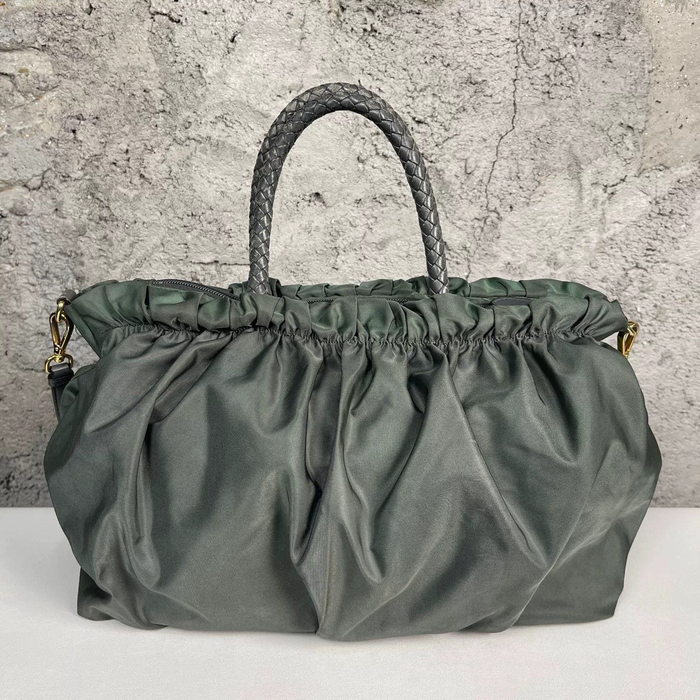Prada Prada Green Nylon Braided Handle Handbag Size ONE SIZE - 3 Thumbnail