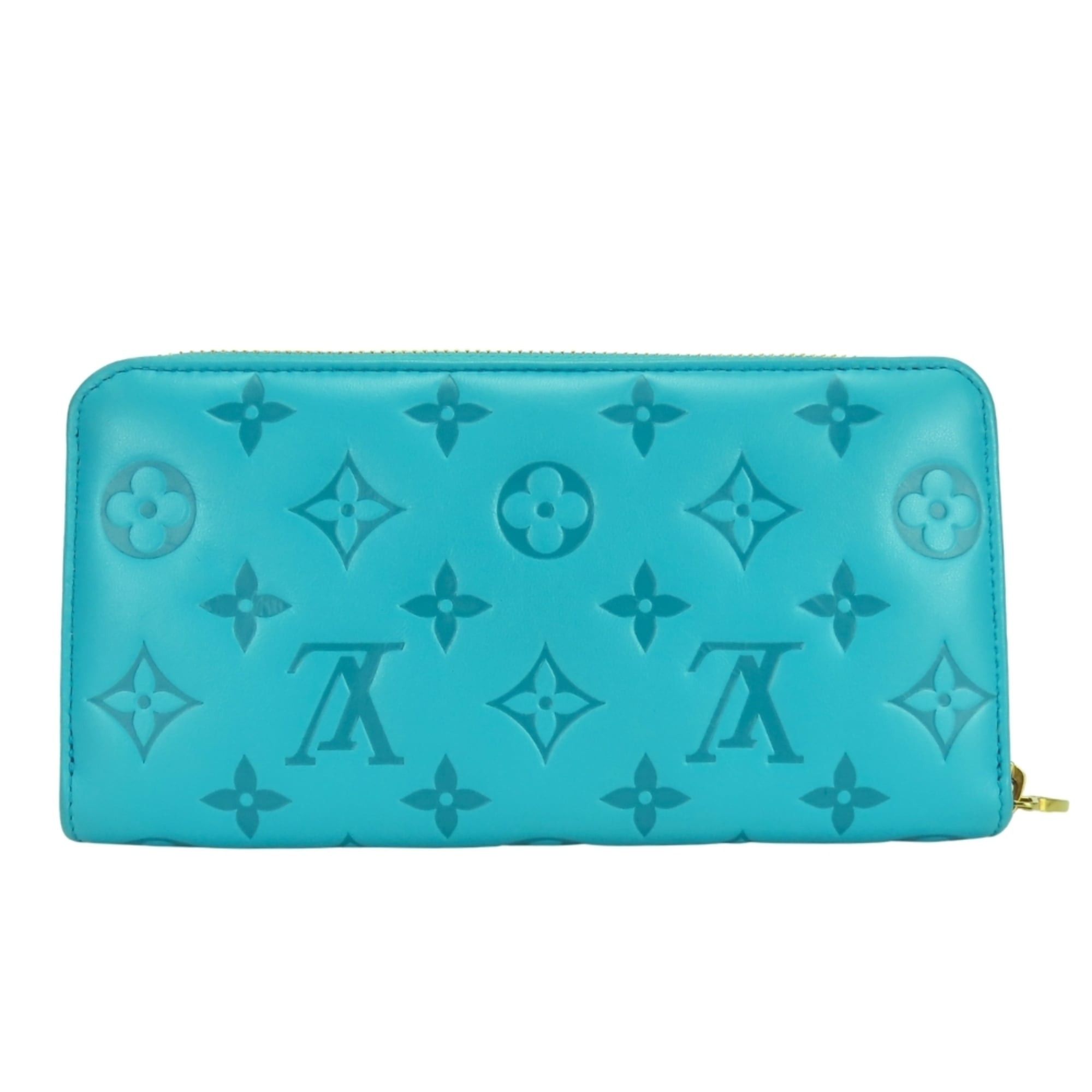 Louis Vuitton Louis Vuitton Zippy Wallet Coussin M81512 Monogram Turquoise Blue Embossed Long for Women LOUIS VUITTON Size ONE SIZE - 3 Thumbnail