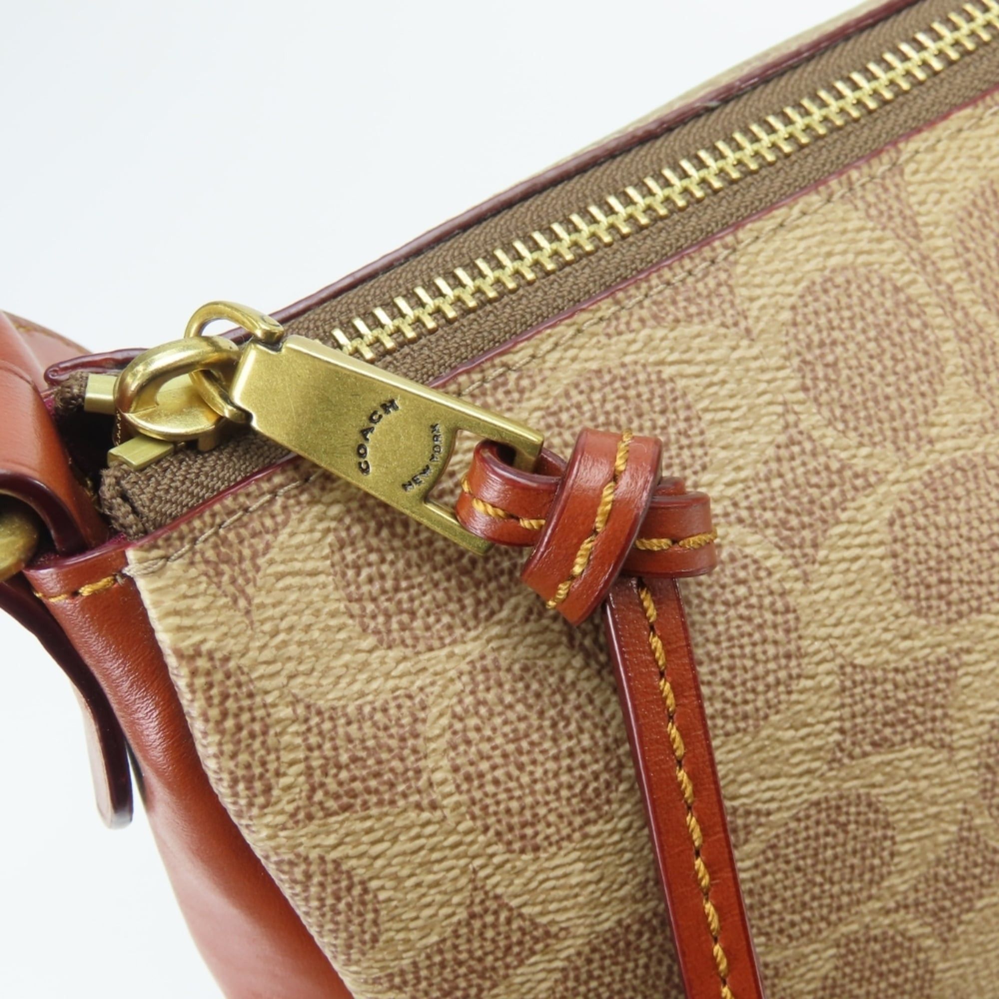 Coach Coach Shoulder Bag Signature 597 Leather Rust Brown Beige Women's COACH Size ONE SIZE - 16 Thumbnail