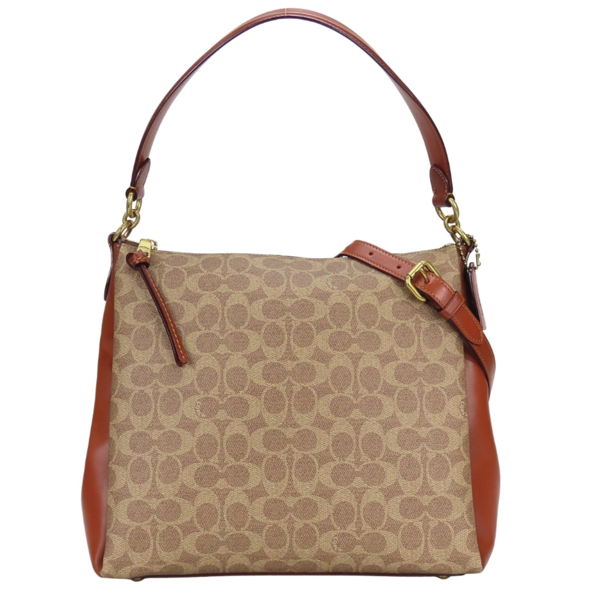 Coach Coach Shoulder Bag Signature 597 Leather Rust Brown Beige Women's COACH Size ONE SIZE - 2 Thumbnail