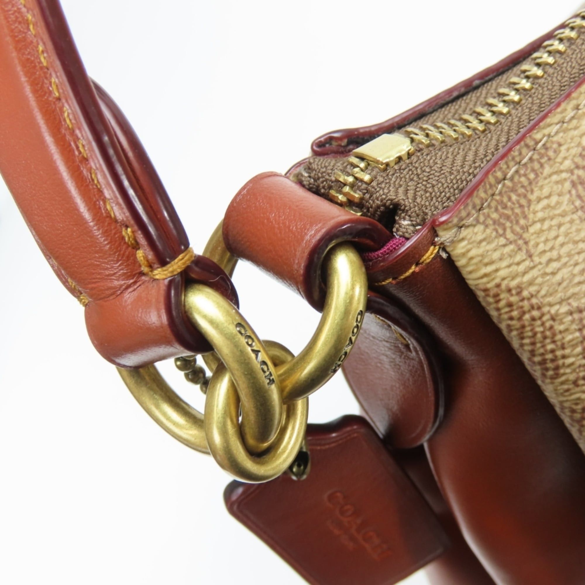 Coach Coach Shoulder Bag Signature 597 Leather Rust Brown Beige Women's COACH Size ONE SIZE - 14 Thumbnail