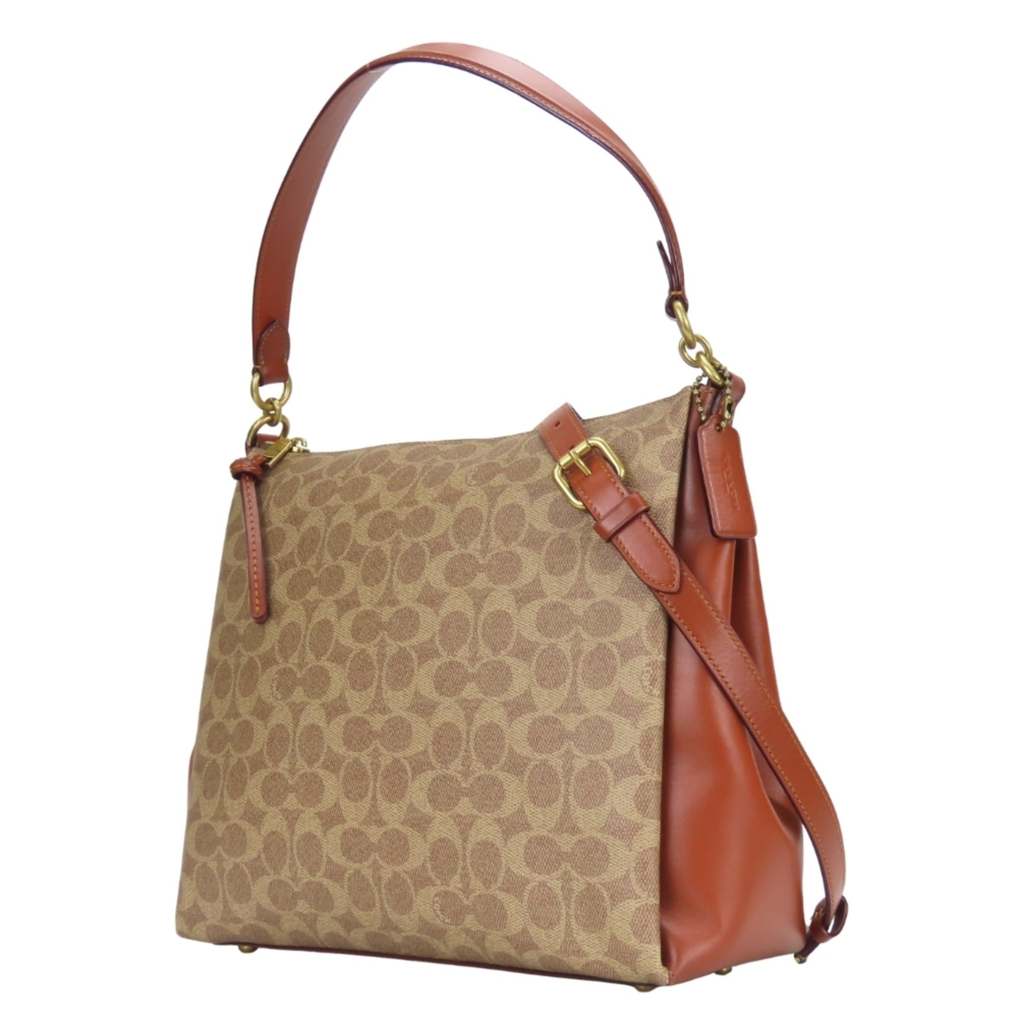 Coach Coach Shoulder Bag Signature 597 Leather Rust Brown Beige Women's COACH Size ONE SIZE - 3 Thumbnail