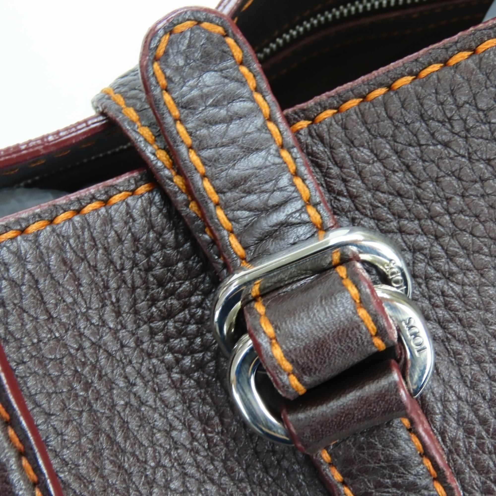 Tod's Tod's handbag, stitched leather, dark brown and orange, silver hardware, shoulder bag, women's. Size ONE SIZE - 9 Thumbnail
