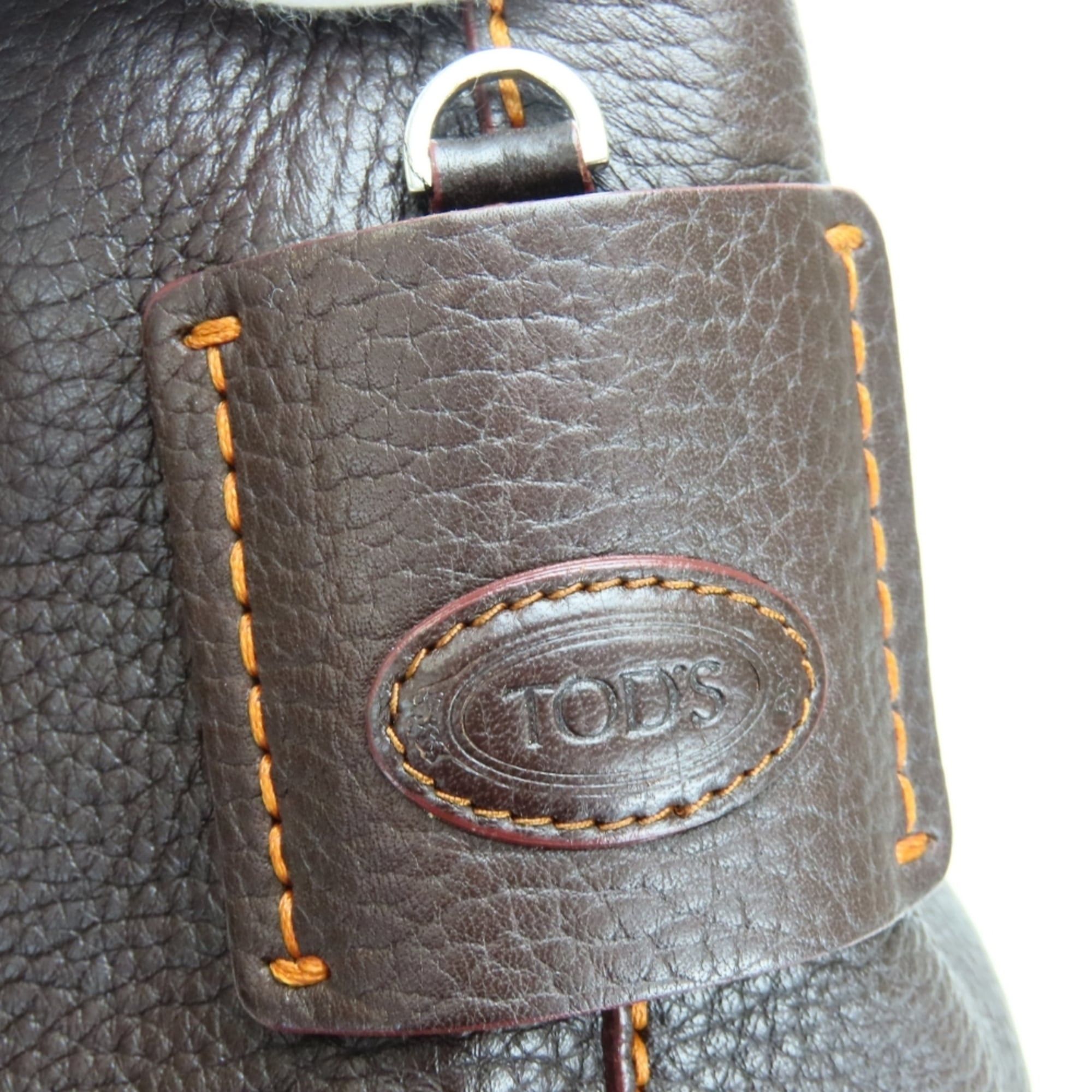 Tod's Tod's handbag, stitched leather, dark brown and orange, silver hardware, shoulder bag, women's. Size ONE SIZE - 8 Thumbnail