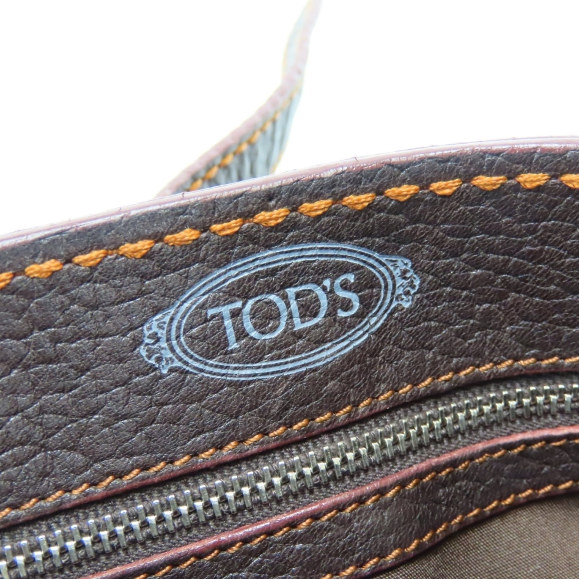 Tod's Tod's handbag, stitched leather, dark brown and orange, silver hardware, shoulder bag, women's. Size ONE SIZE - 20 Thumbnail