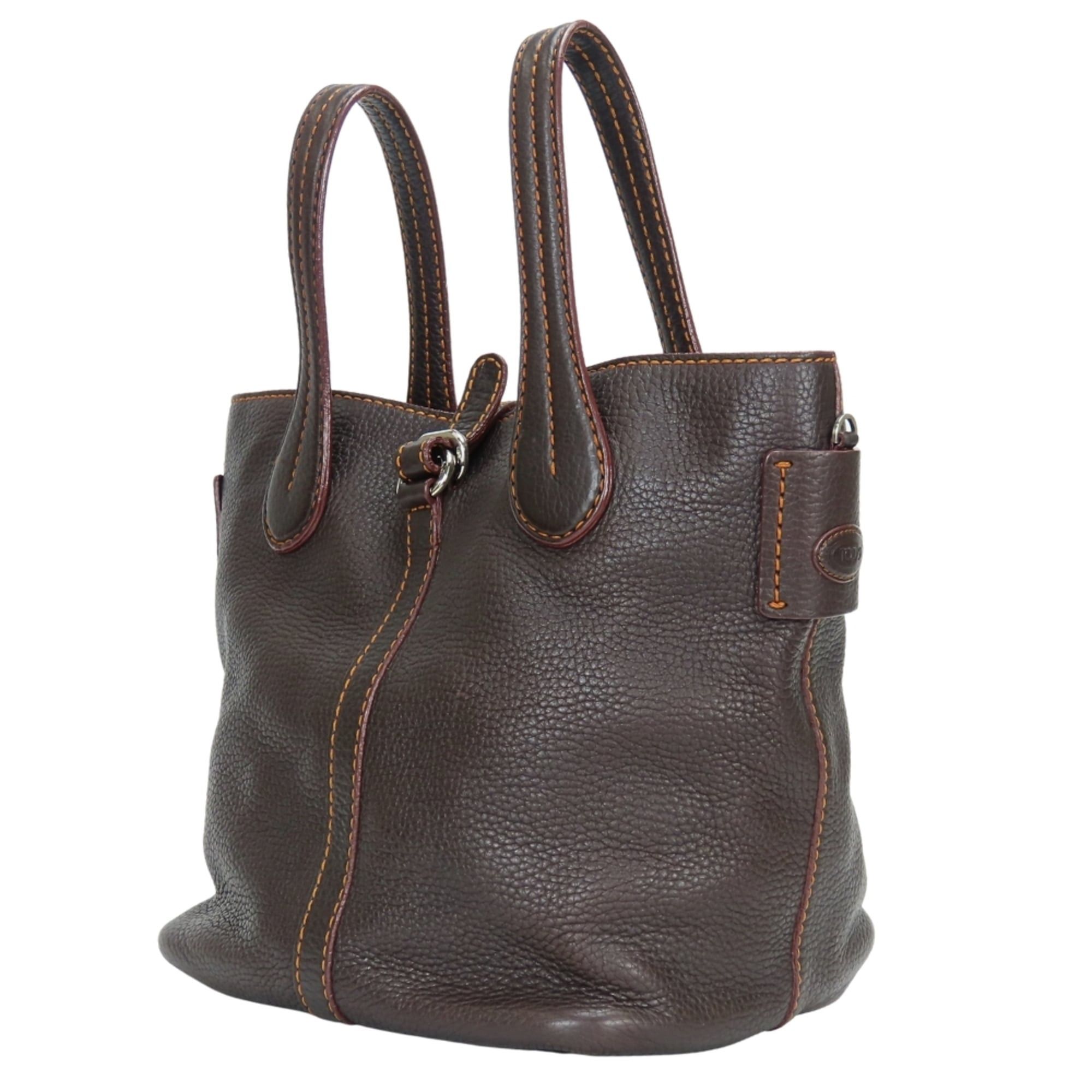 Tod's Tod's handbag, stitched leather, dark brown and orange, silver hardware, shoulder bag, women's. Size ONE SIZE - 3 Thumbnail