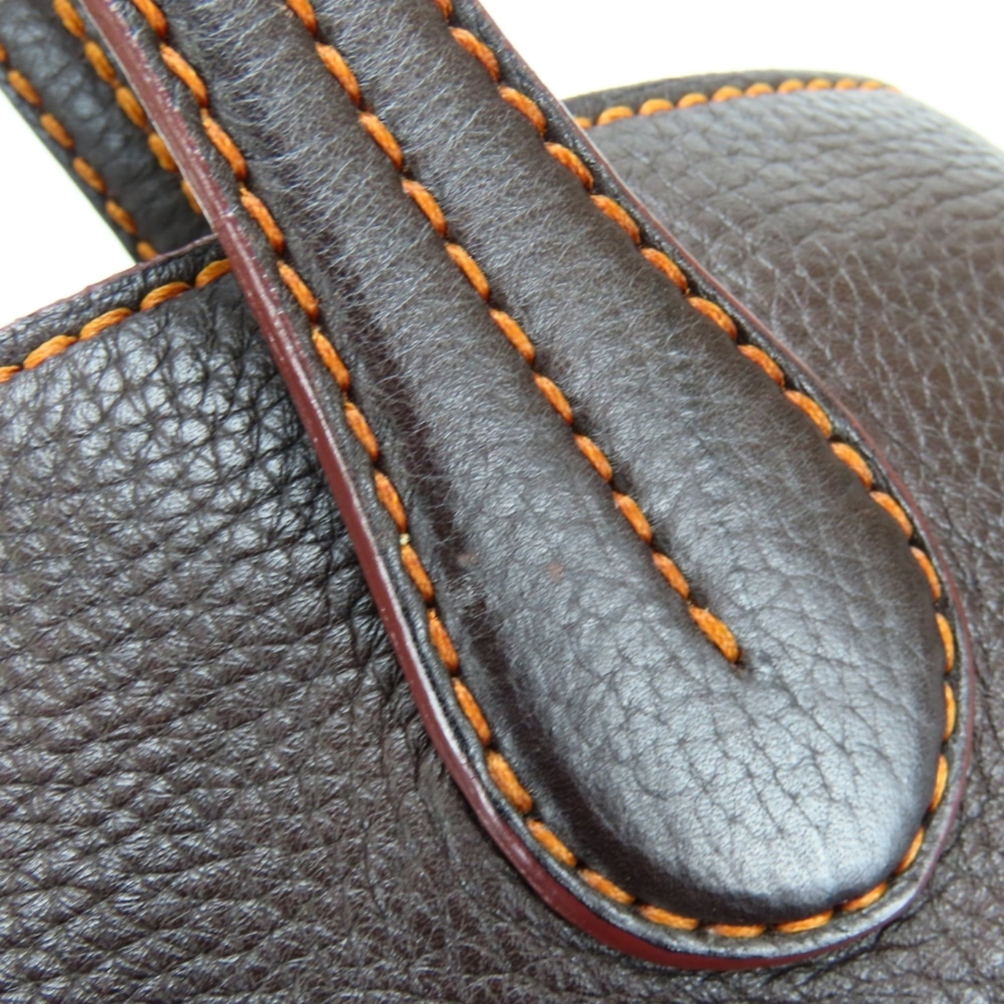 Tod's Tod's handbag, stitched leather, dark brown and orange, silver hardware, shoulder bag, women's. Size ONE SIZE - 13 Thumbnail