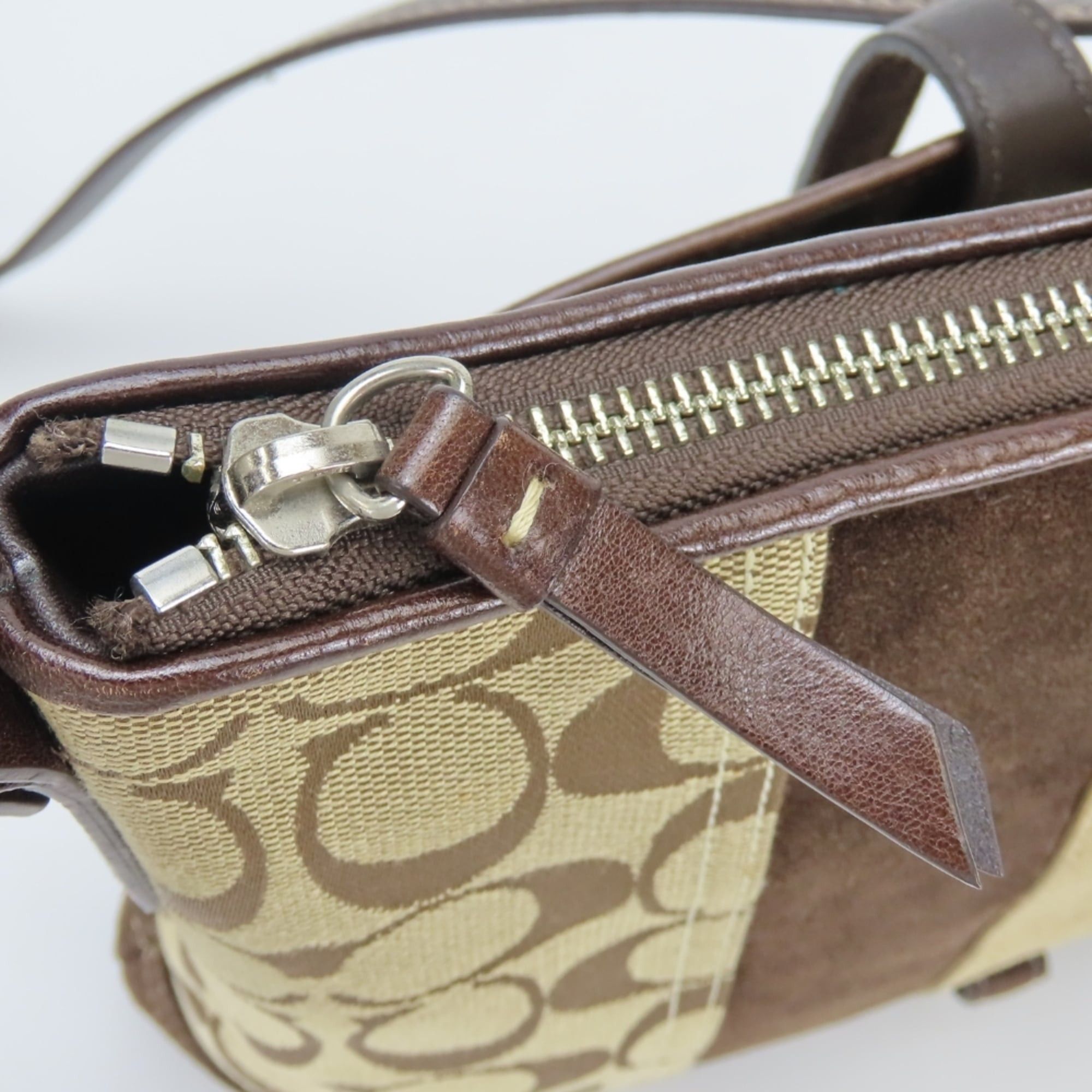 Coach Coach Signature Shoulder Bag, 8K12 Canvas, Suede, Leather, Brown, Silver Hardware, Women's COACH Size ONE SIZE - 15 Thumbnail