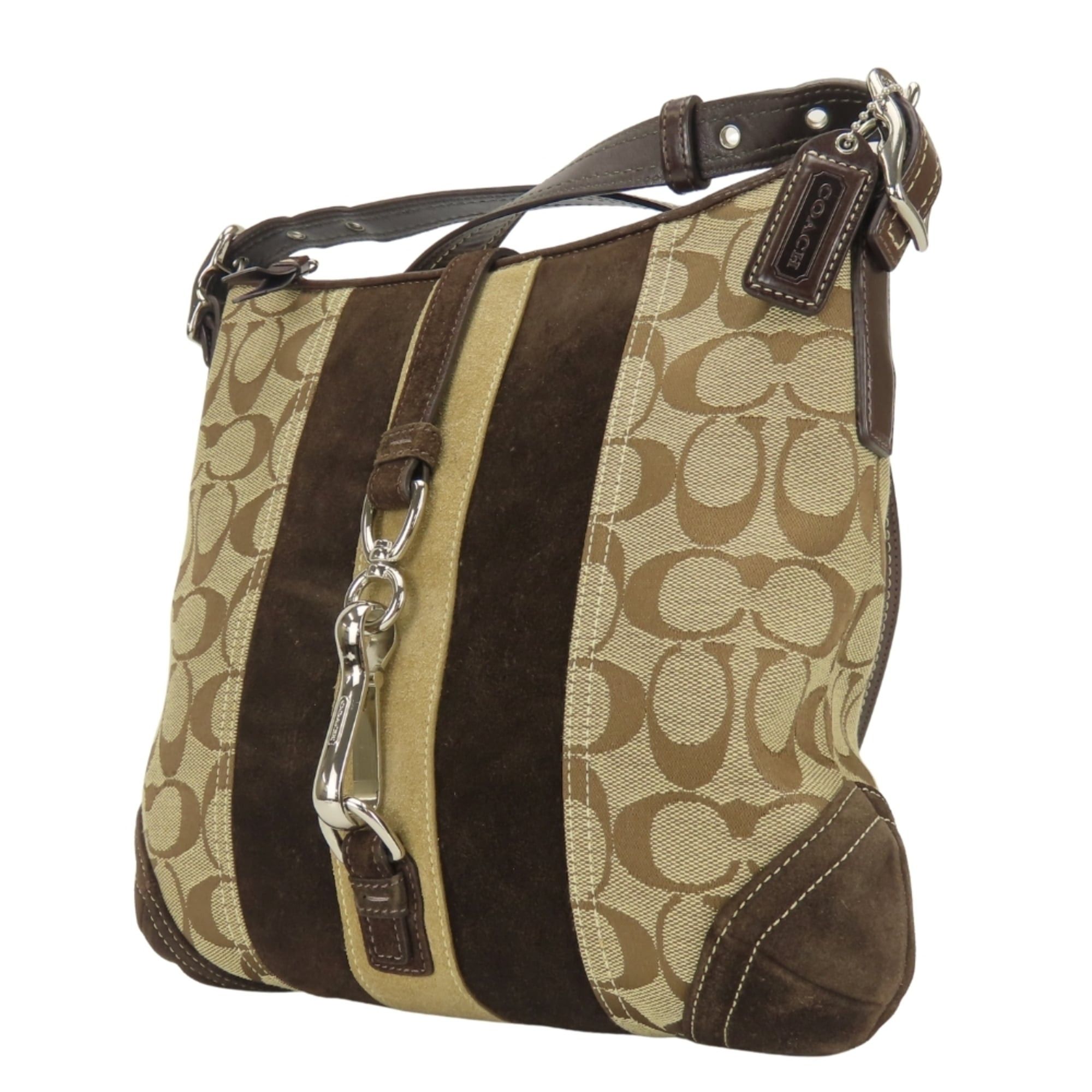 Coach Coach Signature Shoulder Bag, 8K12 Canvas, Suede, Leather, Brown, Silver Hardware, Women's COACH Size ONE SIZE - 3 Thumbnail