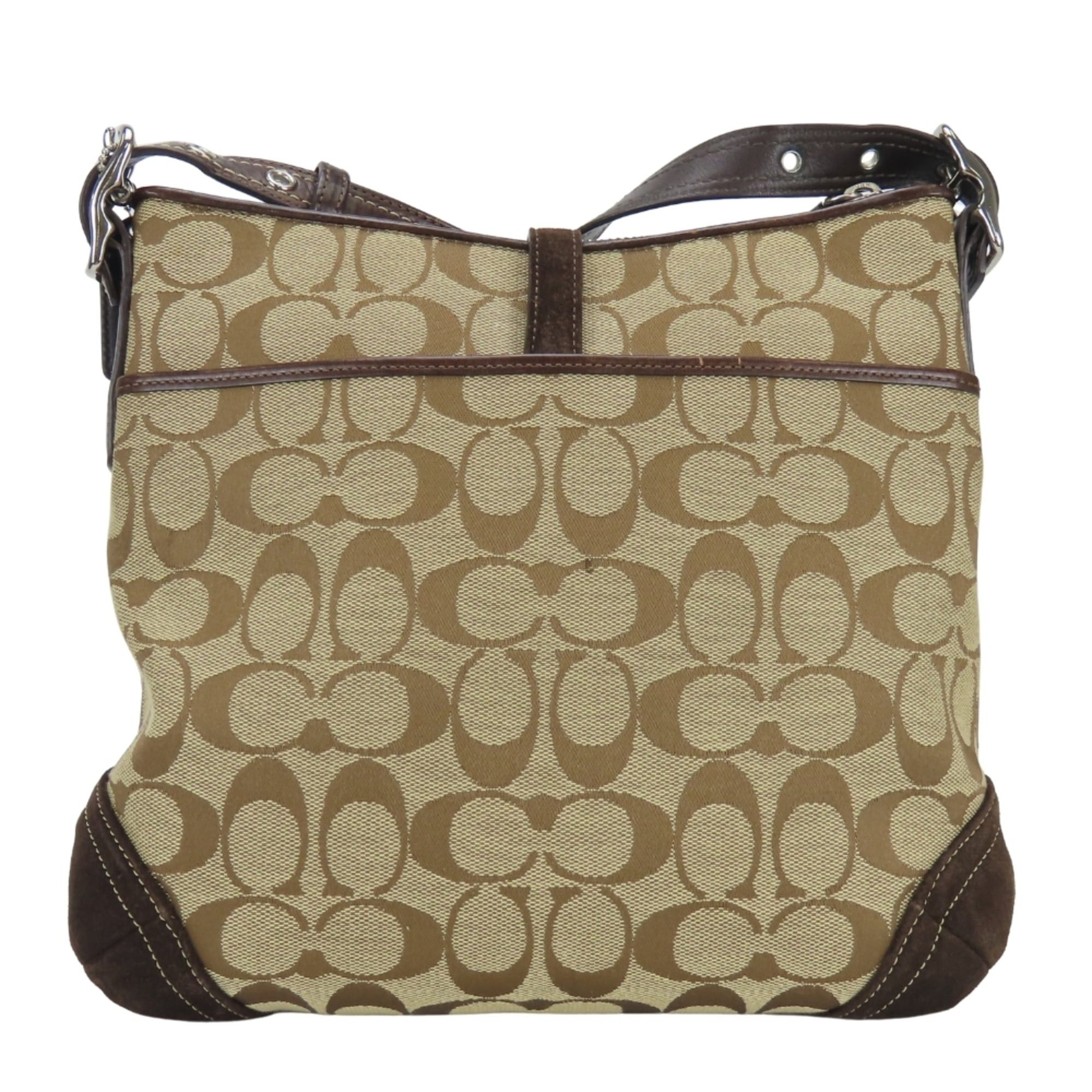 Coach Coach Signature Shoulder Bag, 8K12 Canvas, Suede, Leather, Brown, Silver Hardware, Women's COACH Size ONE SIZE - 4 Thumbnail