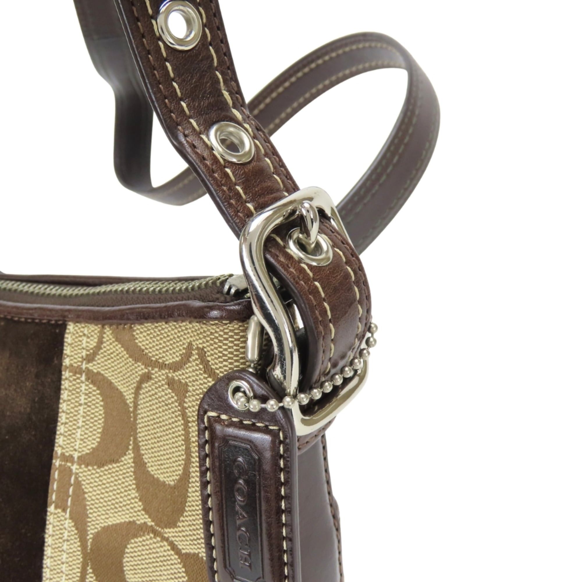 Coach Coach Signature Shoulder Bag, 8K12 Canvas, Suede, Leather, Brown, Silver Hardware, Women's COACH Size ONE SIZE - 12 Thumbnail