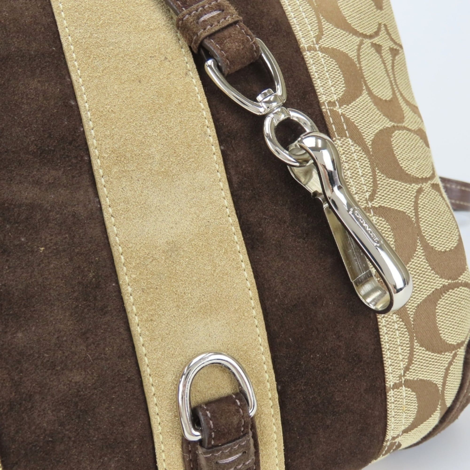 Coach Coach Signature Shoulder Bag, 8K12 Canvas, Suede, Leather, Brown, Silver Hardware, Women's COACH Size ONE SIZE - 9 Thumbnail