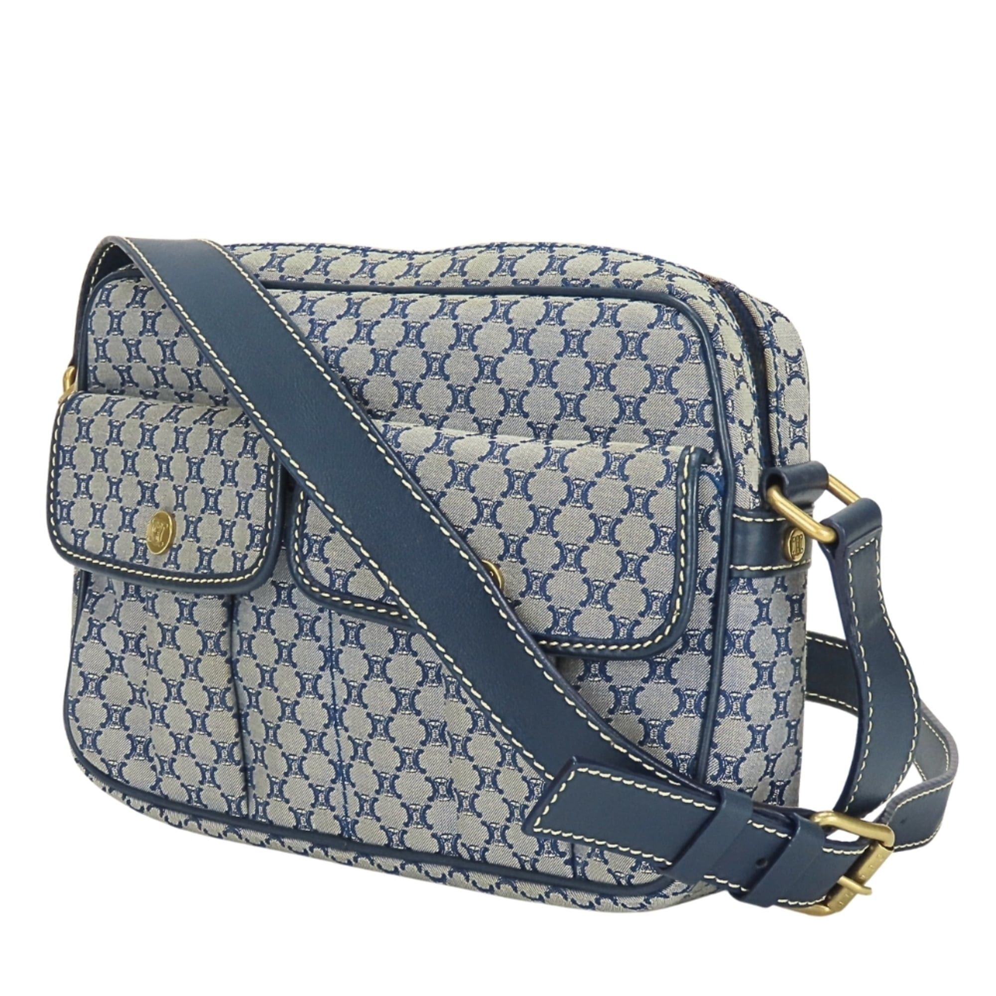 Celine Celine Macadam Shoulder Bag CE00 24 Canvas Leather Navy Women's CELINE Size ONE SIZE - 3 Thumbnail