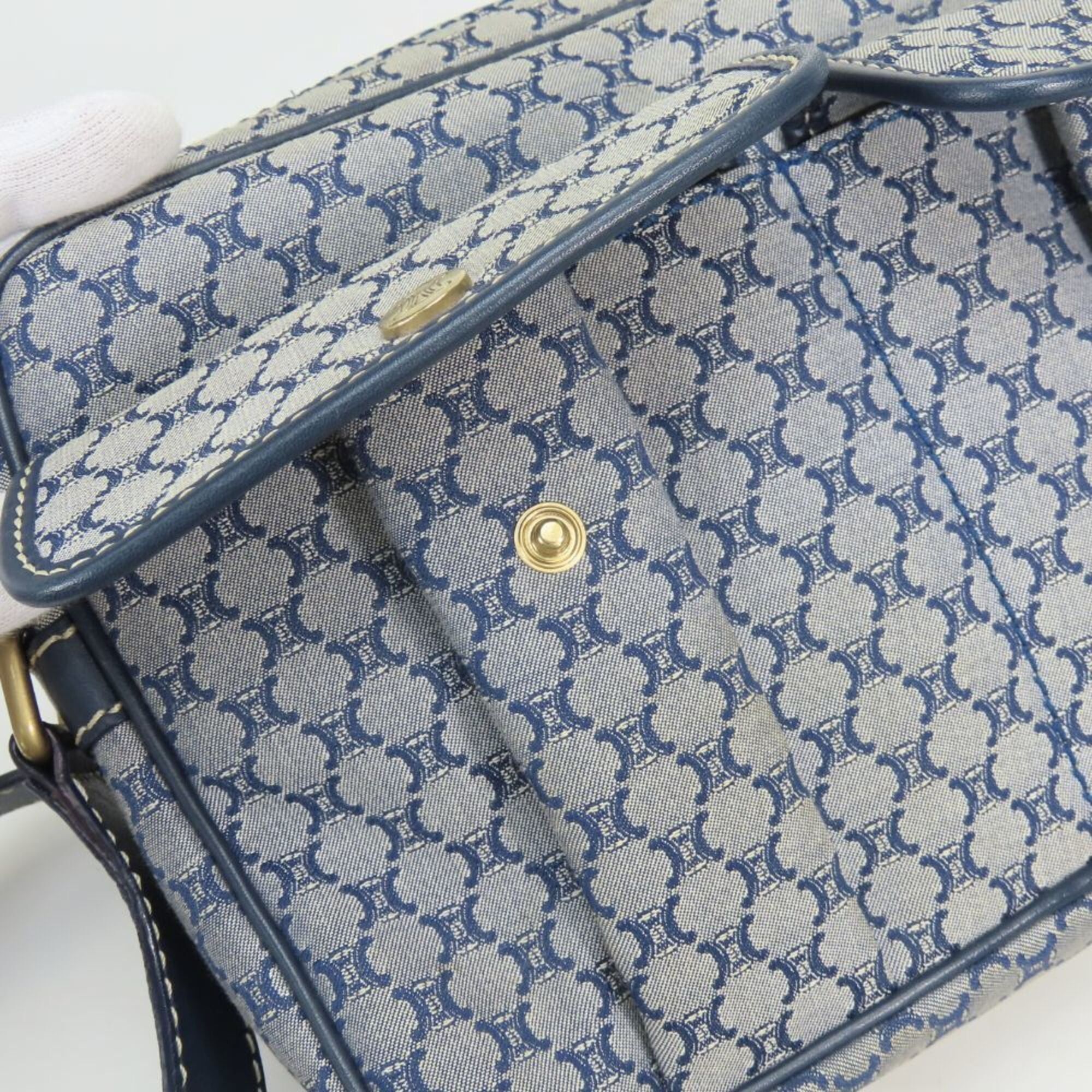 Celine Celine Macadam Shoulder Bag CE00 24 Canvas Leather Navy Women's CELINE Size ONE SIZE - 9 Thumbnail