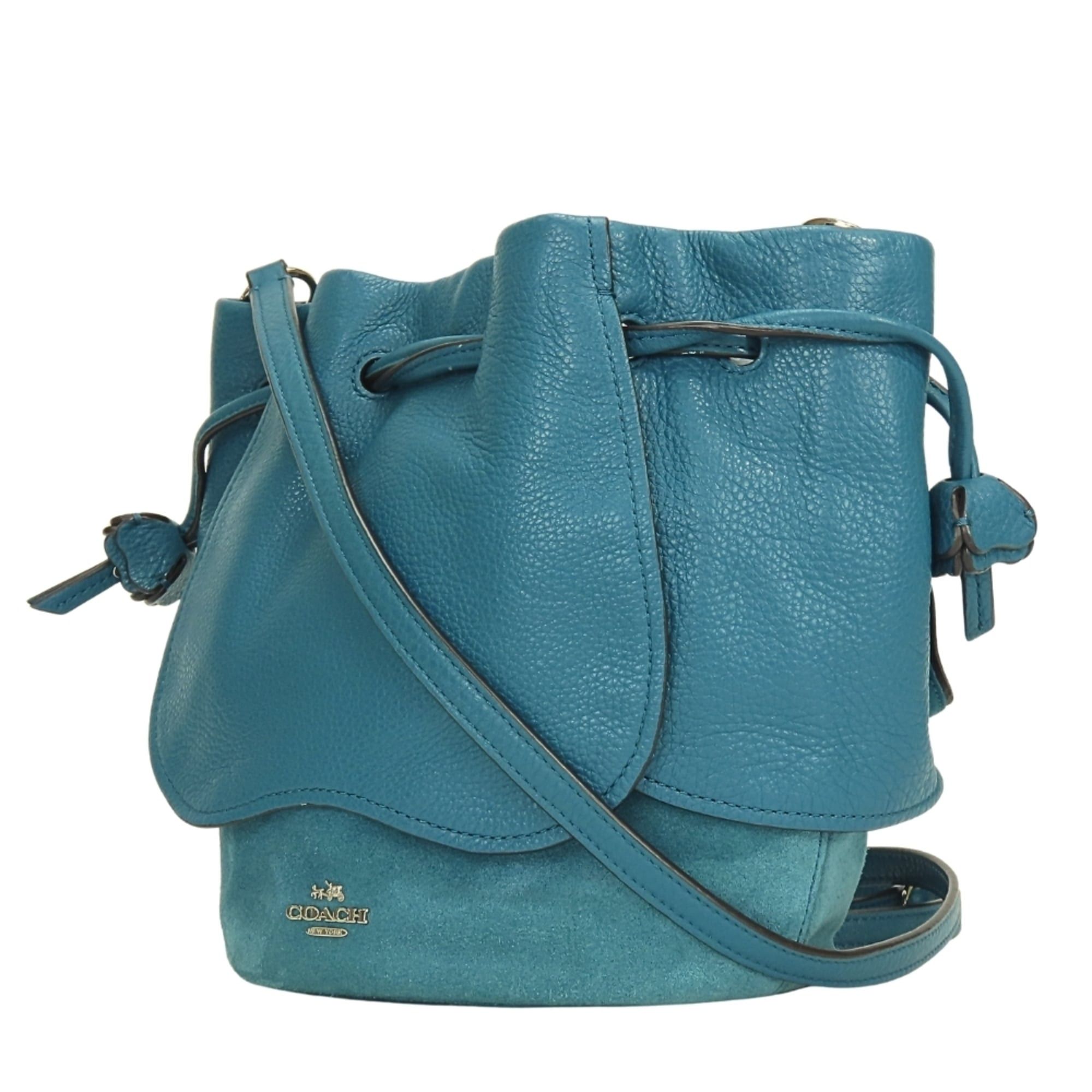 Coach Coach Shoulder Bag F11829 Leather Suede Turquoise Blue Drawstring Mini for Women COACH Size ONE SIZE - 3 Thumbnail
