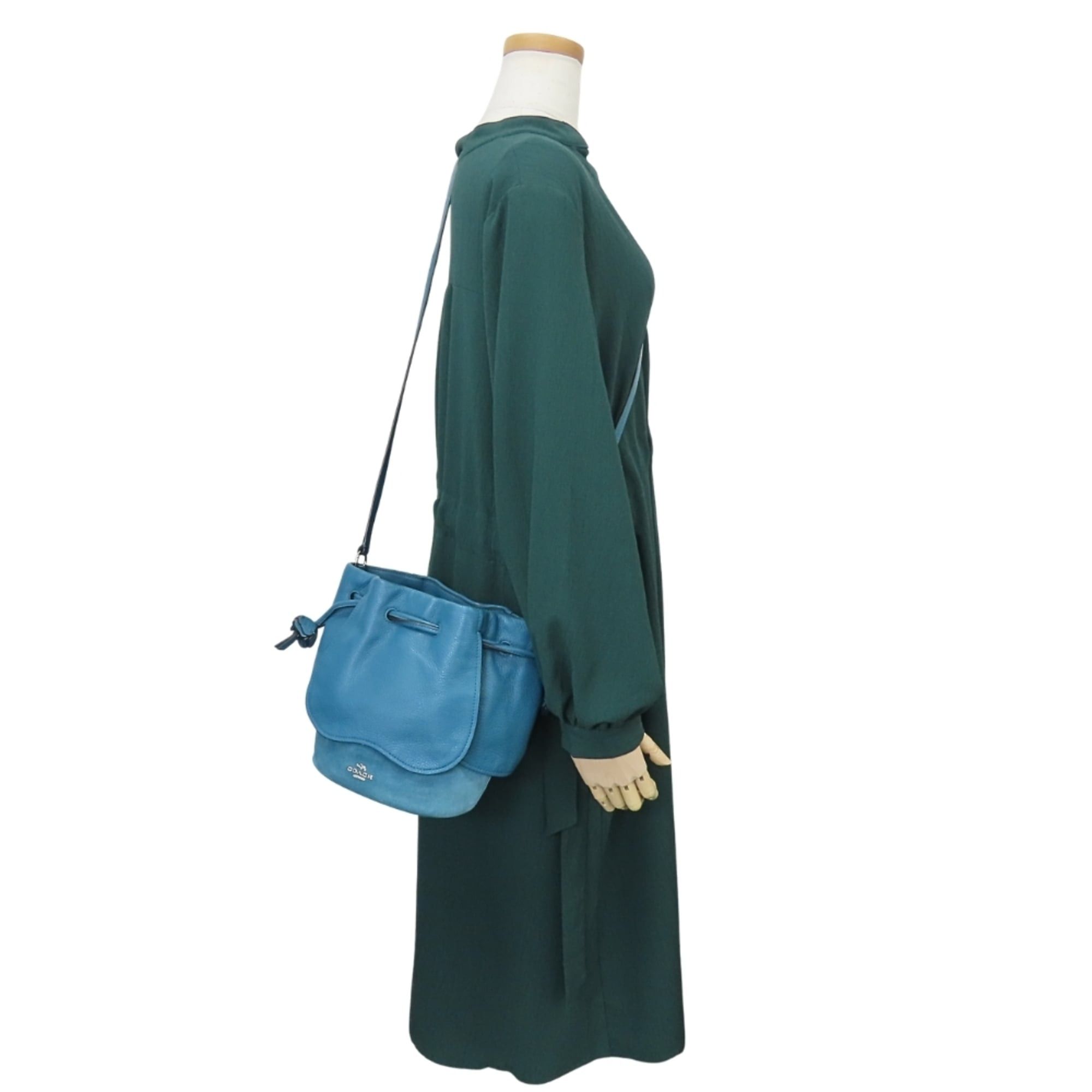 Coach Coach Shoulder Bag F11829 Leather Suede Turquoise Blue Drawstring Mini for Women COACH Size ONE SIZE - 23 Thumbnail