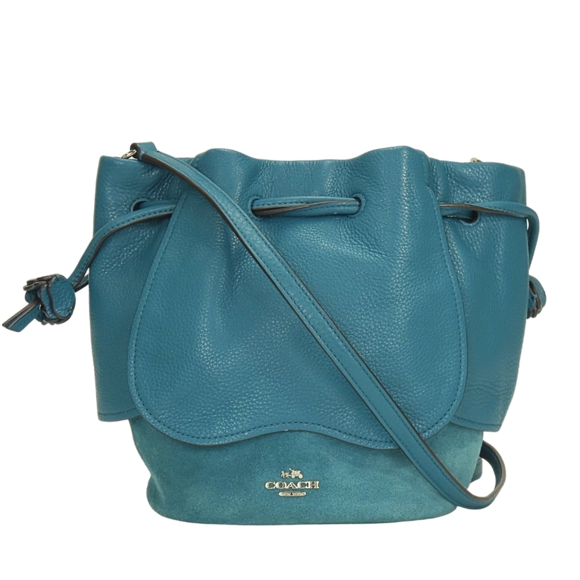 Coach Coach Shoulder Bag F11829 Leather Suede Turquoise Blue Drawstring Mini for Women COACH Size ONE SIZE - 2 Thumbnail