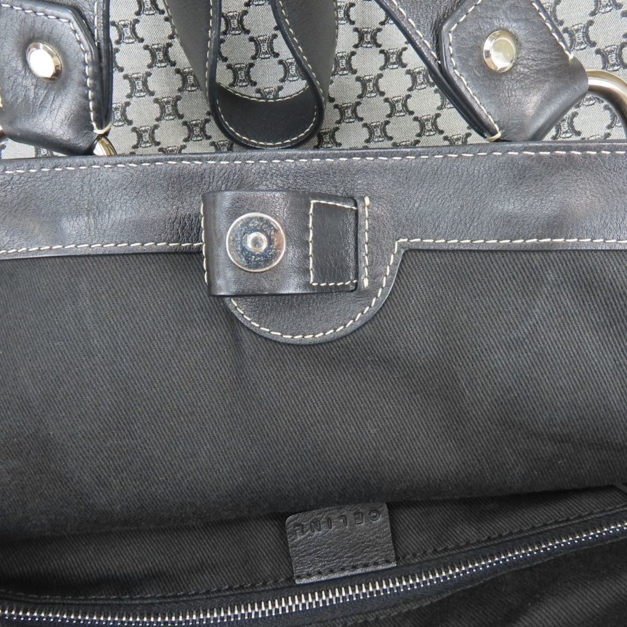 Celine Celine Macadam Canvas Leather Tote Bag, Gray/Black, Triomphe, Women's. Size ONE SIZE - 19 Thumbnail