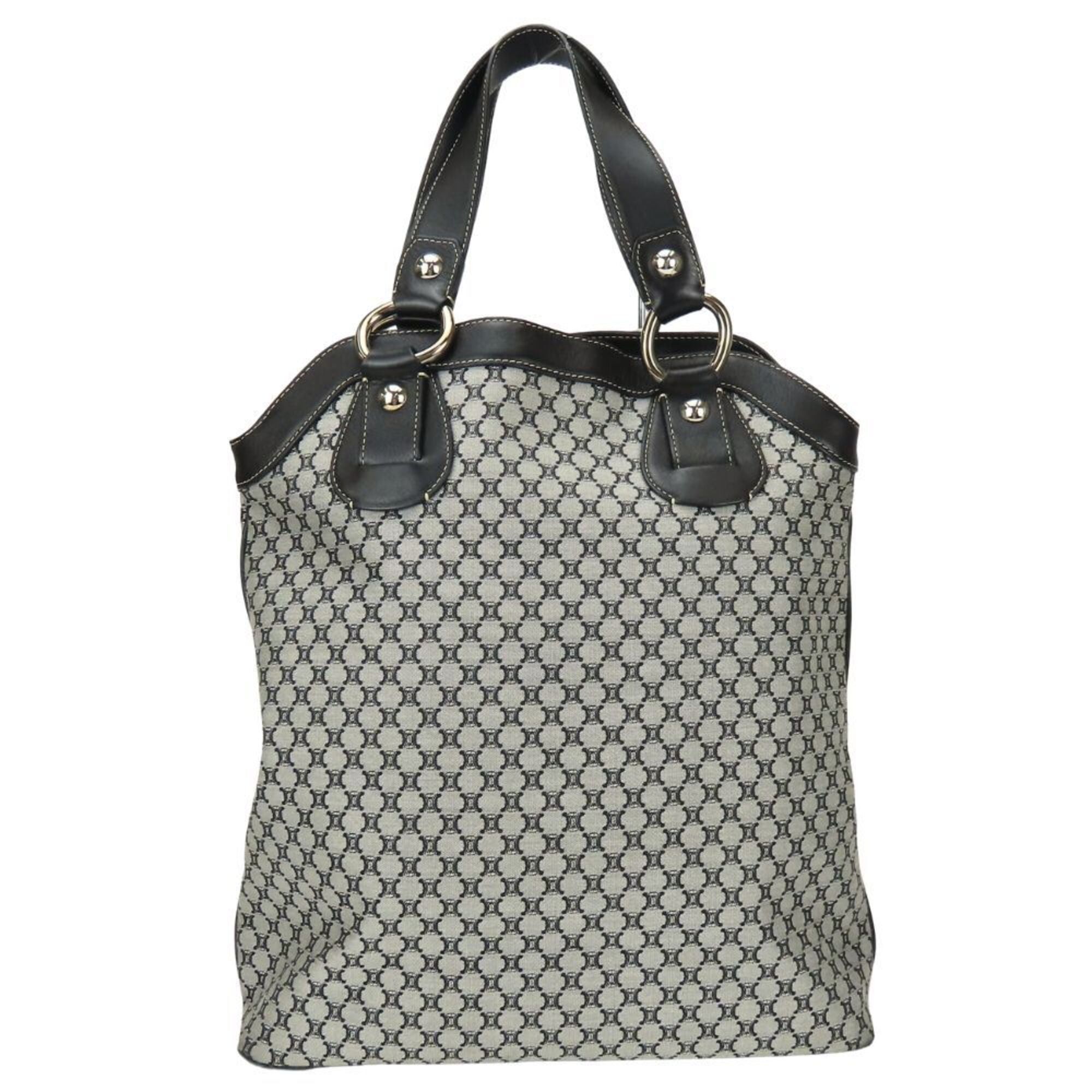 Celine Celine Macadam Canvas Leather Tote Bag, Gray/Black, Triomphe, Women's. Size ONE SIZE - 4 Thumbnail